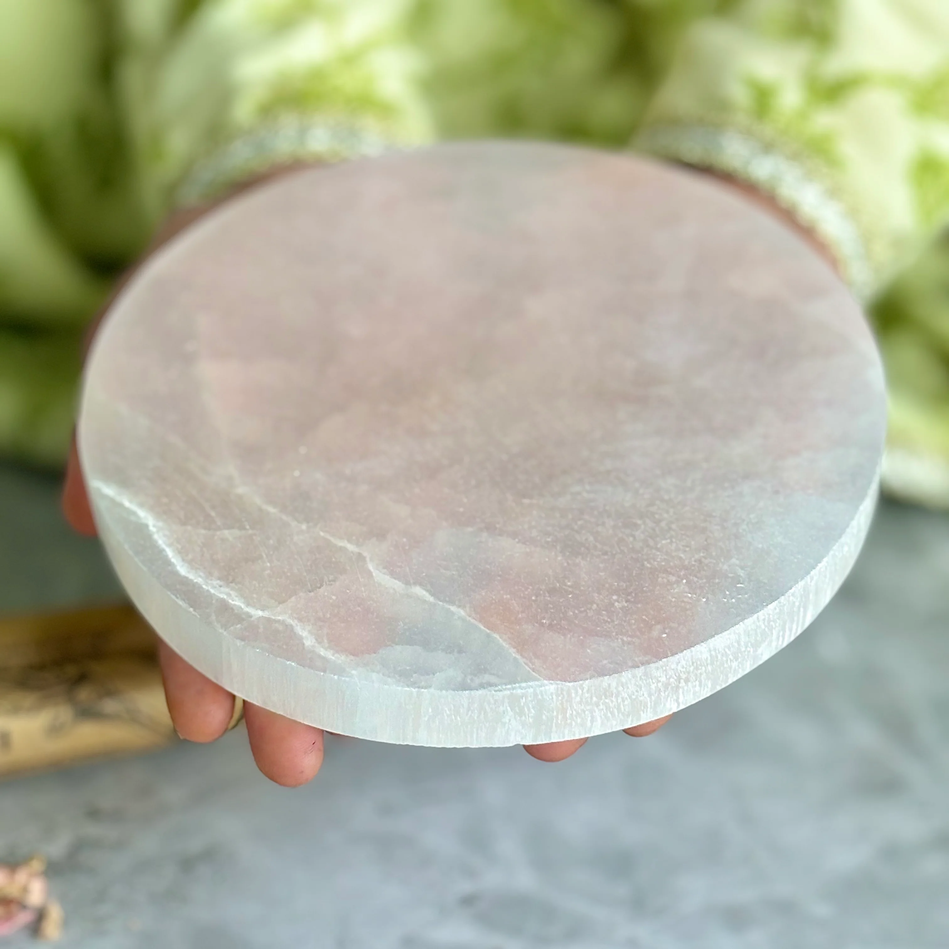 Selenite Charging Round Plate (Satin Spar Selenite) | Stone for Spiritual work & Cleansing - Image 4