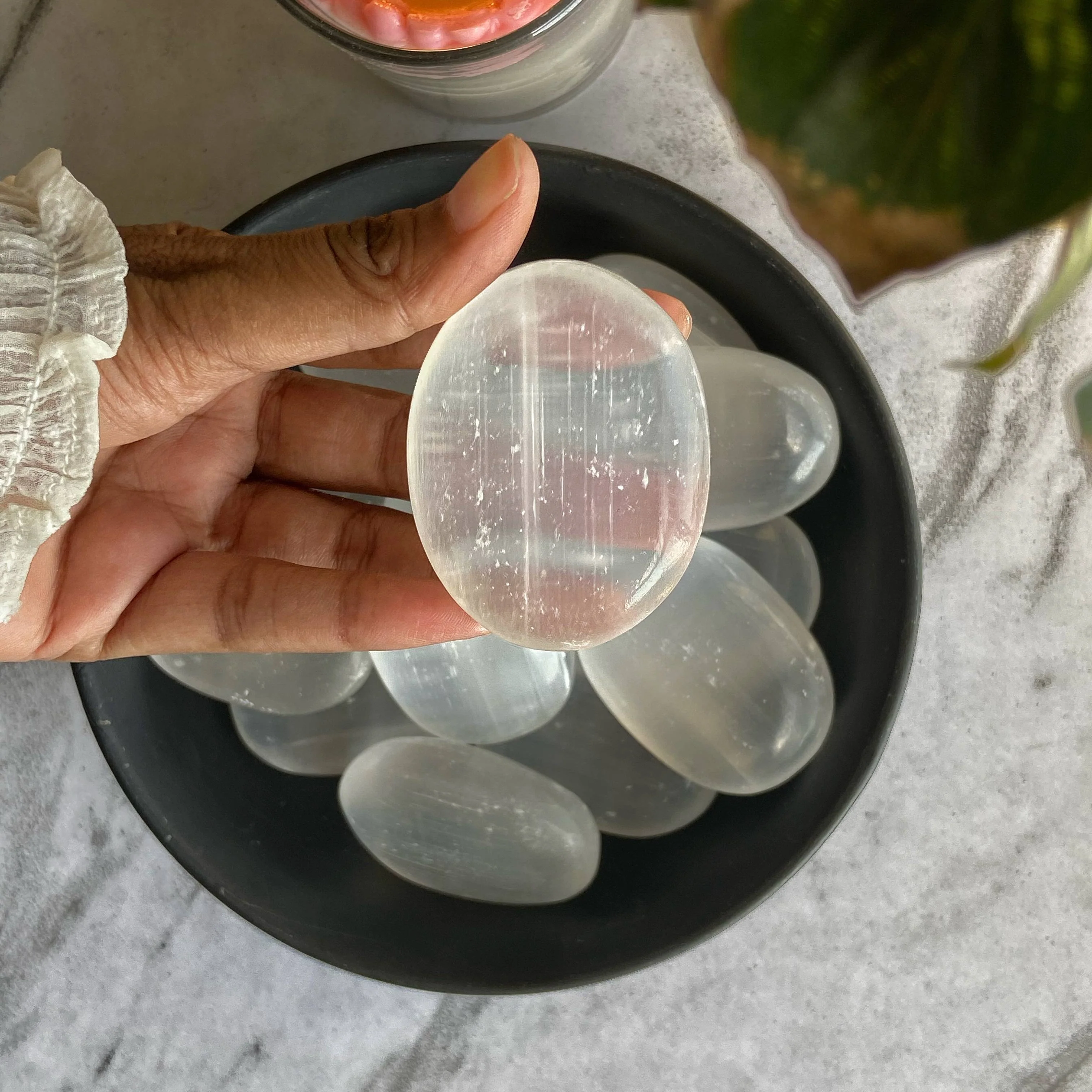 Selenite Palm Stone (Satin Spar Selenite) | Cleansing & Purification | Crown Chakra - Image 2