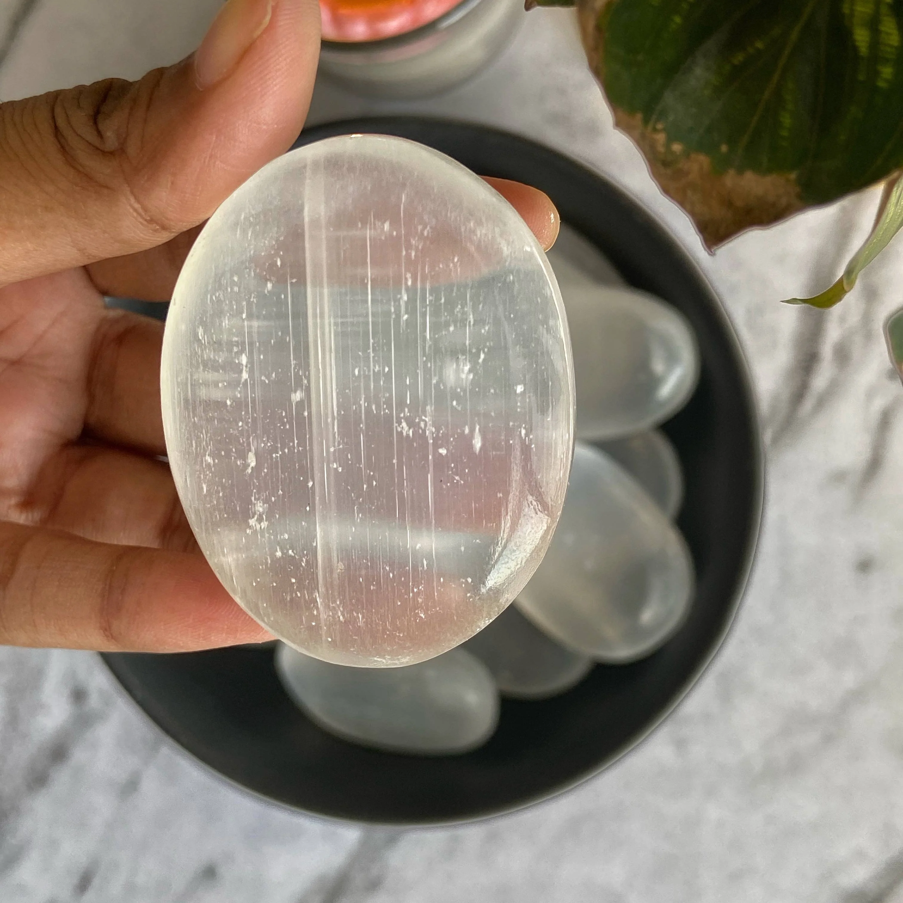 Selenite Palm Stone (Satin Spar Selenite) | Cleansing & Purification | Crown Chakra - Image 3