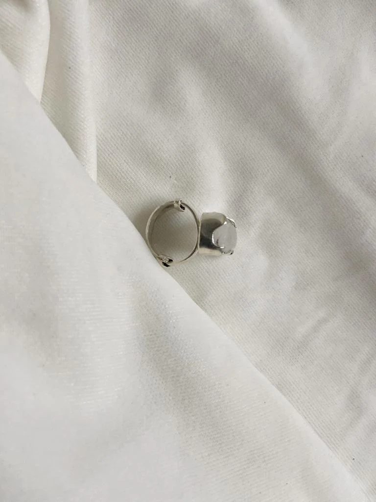 Selenite Silver Adjustable fine Silver Ring (Satin Spar Selenite) | Stone for Spiritual work & Cleansing - Image 3