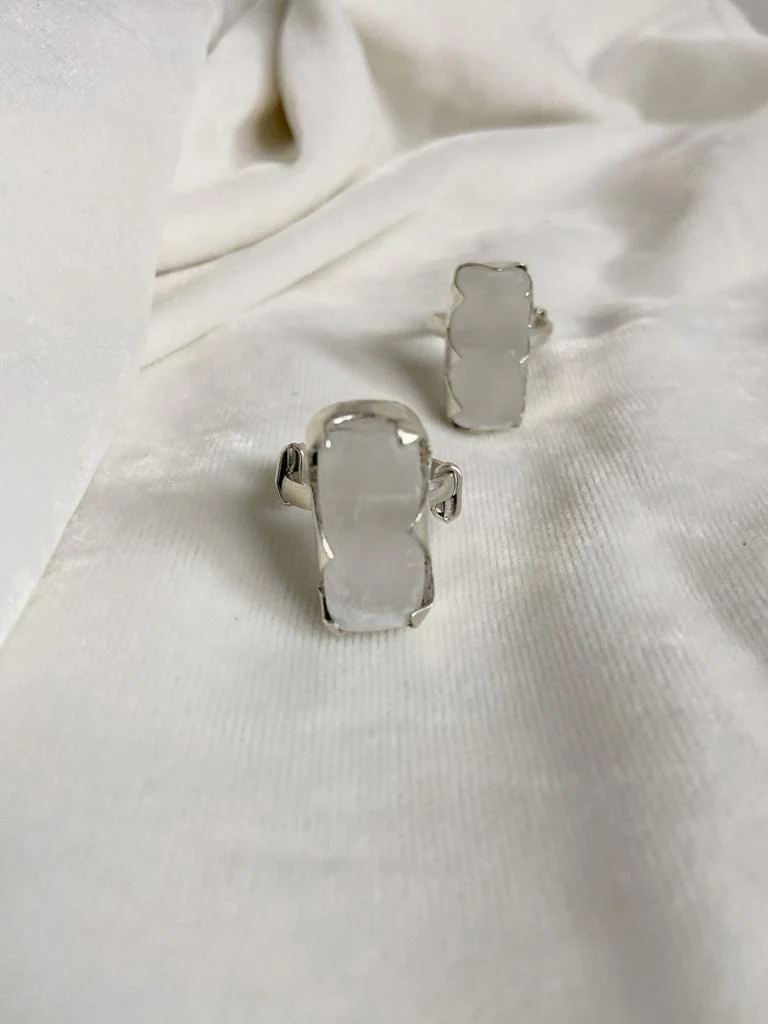 Selenite Silver Adjustable fine Silver Ring (Satin Spar Selenite) | Stone for Spiritual work & Cleansing - Image 4