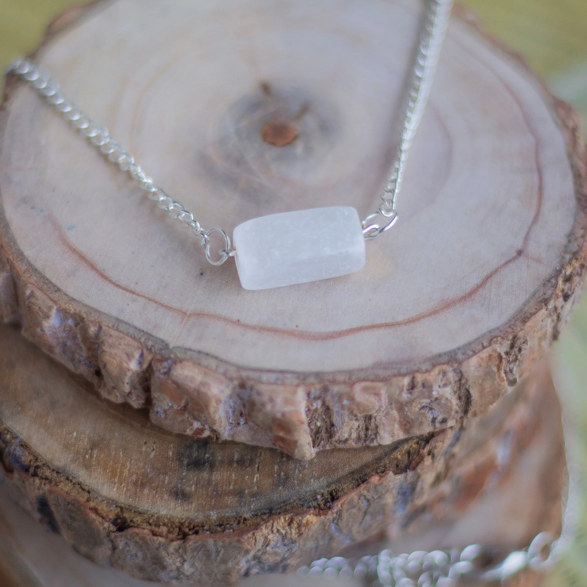 Selenite Tumble Neckalce (Satin Spar Selenite) | Selenite | Stone for Spiritual work & Cleansing - Image 2