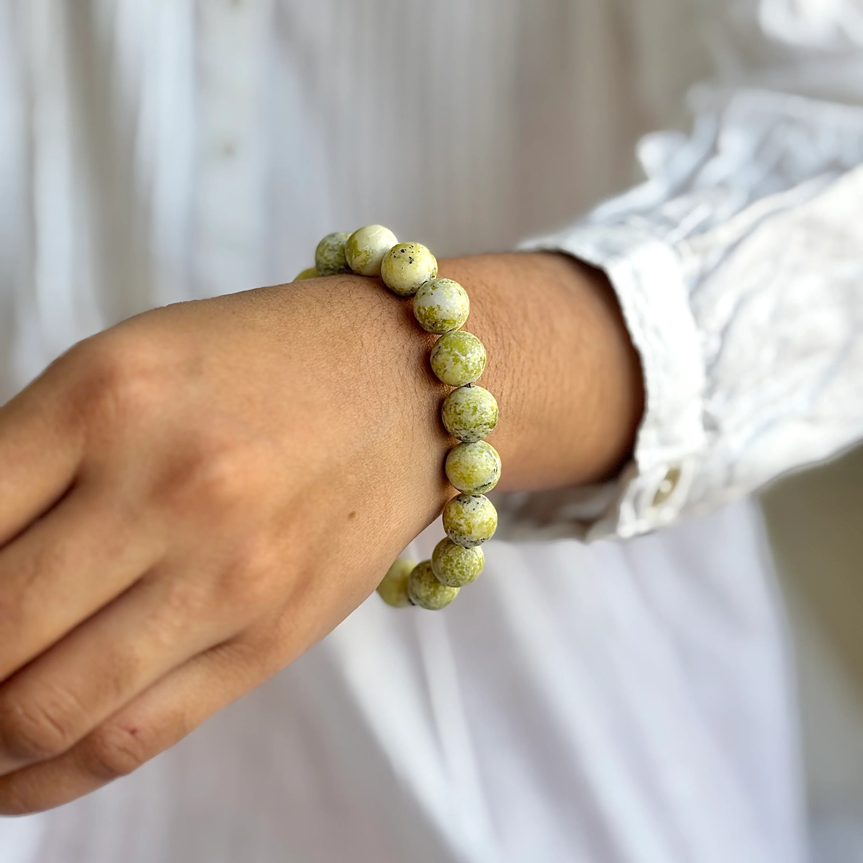 Serpentine Bead Bracelet - 10mm | Wisdom, Past Life memories, Intuition - Image 2