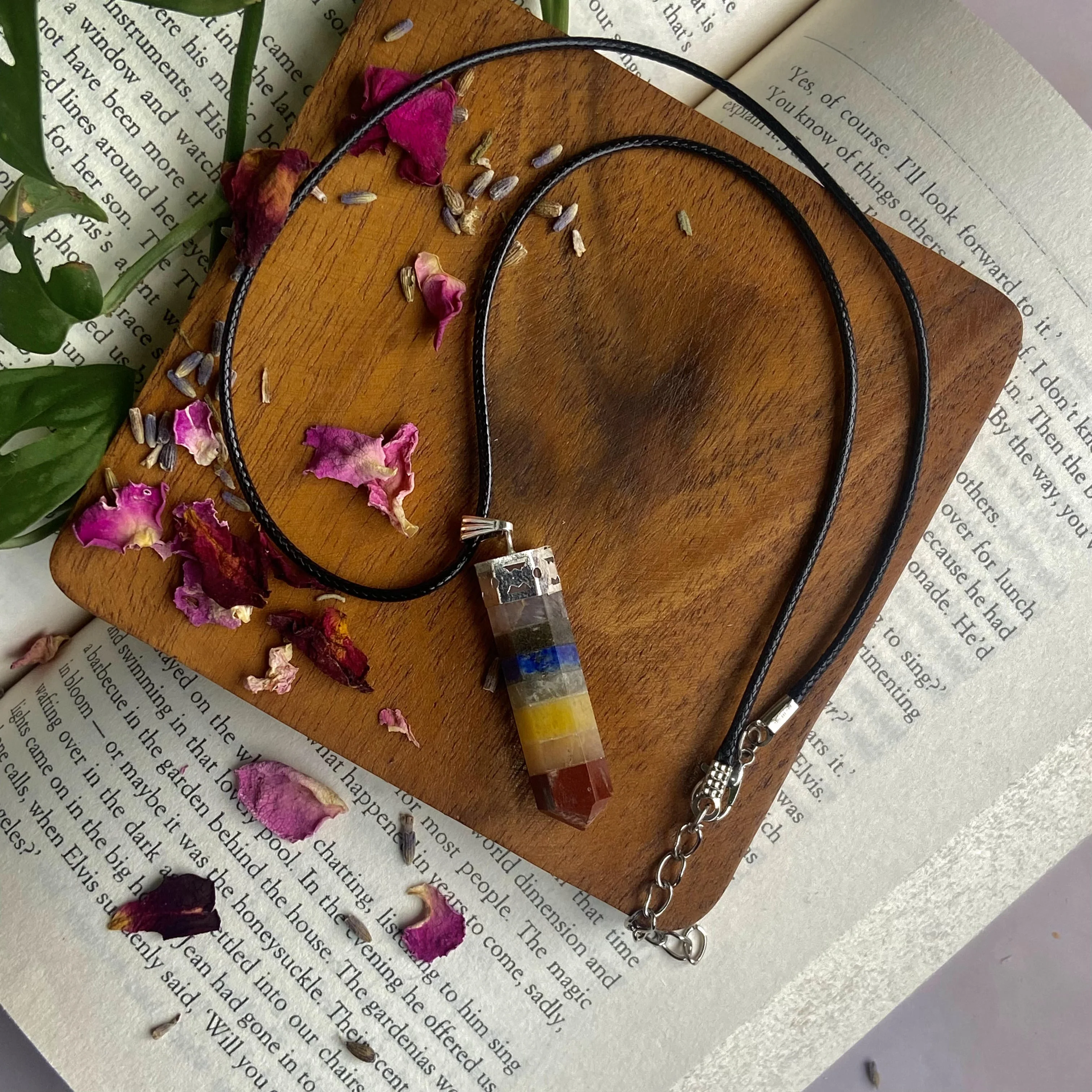 Seven Chakra Pencil Pendant with leather cord | Balance seven chakra - Image 2