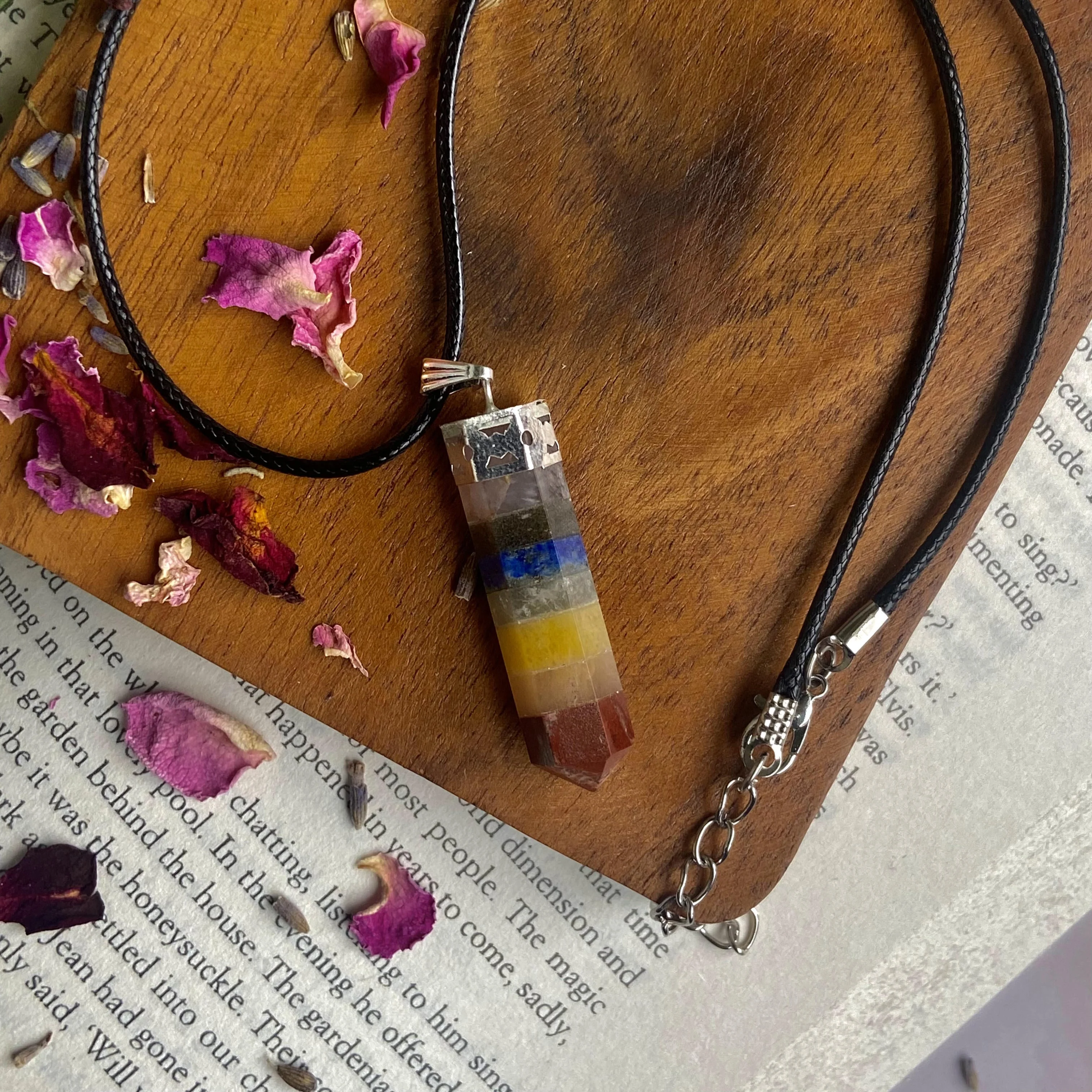 Seven Chakra Pencil Pendant with leather cord | Balance seven chakra - Image 3