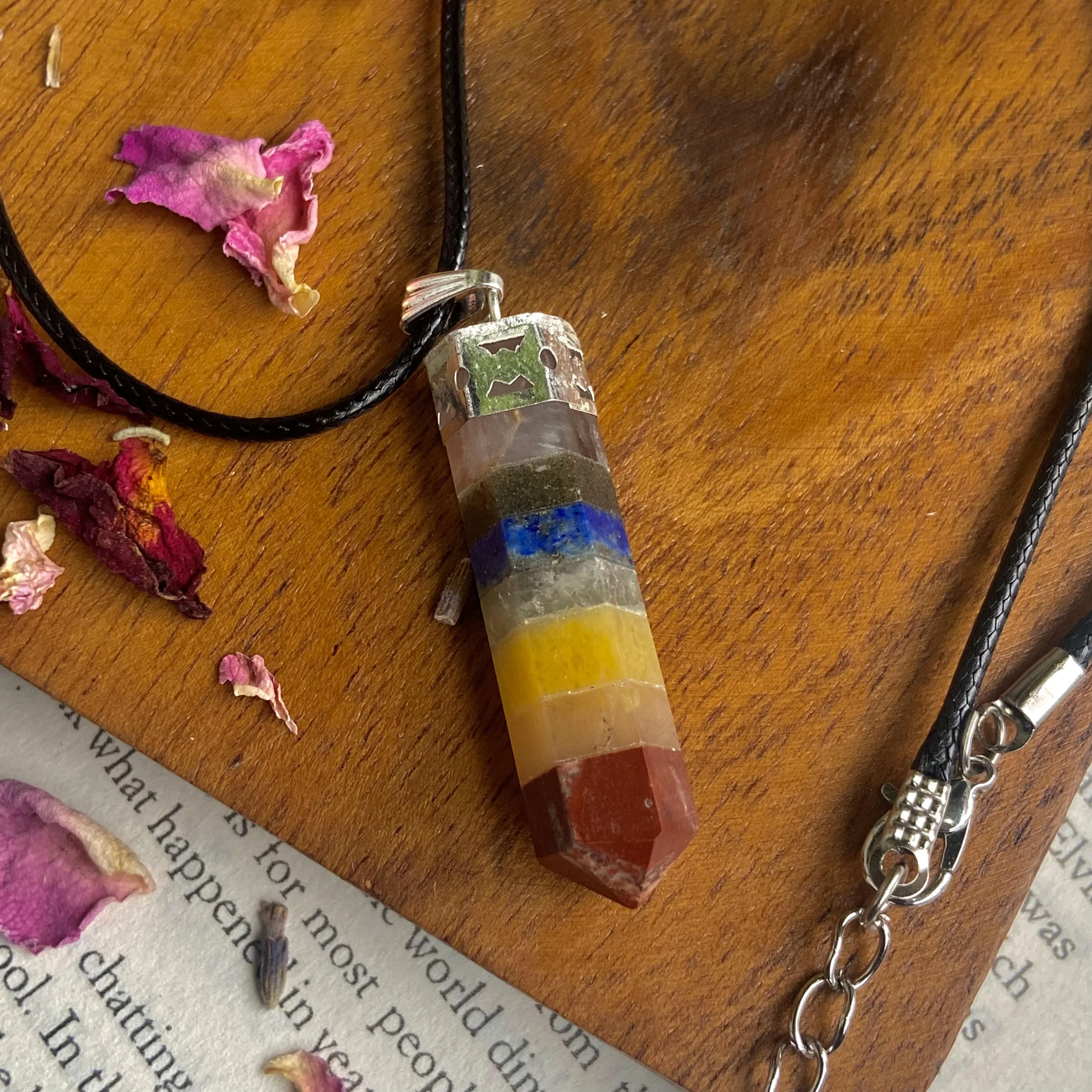 Seven Chakra Pencil Pendant with leather cord | Balance seven chakra - Image 4