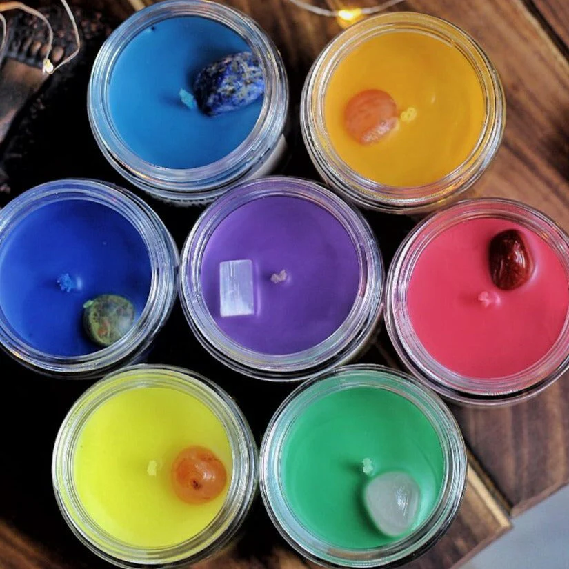 Seven Chakra Scented Candle with Crystal - Set of 7 Soy Candle - 100 g