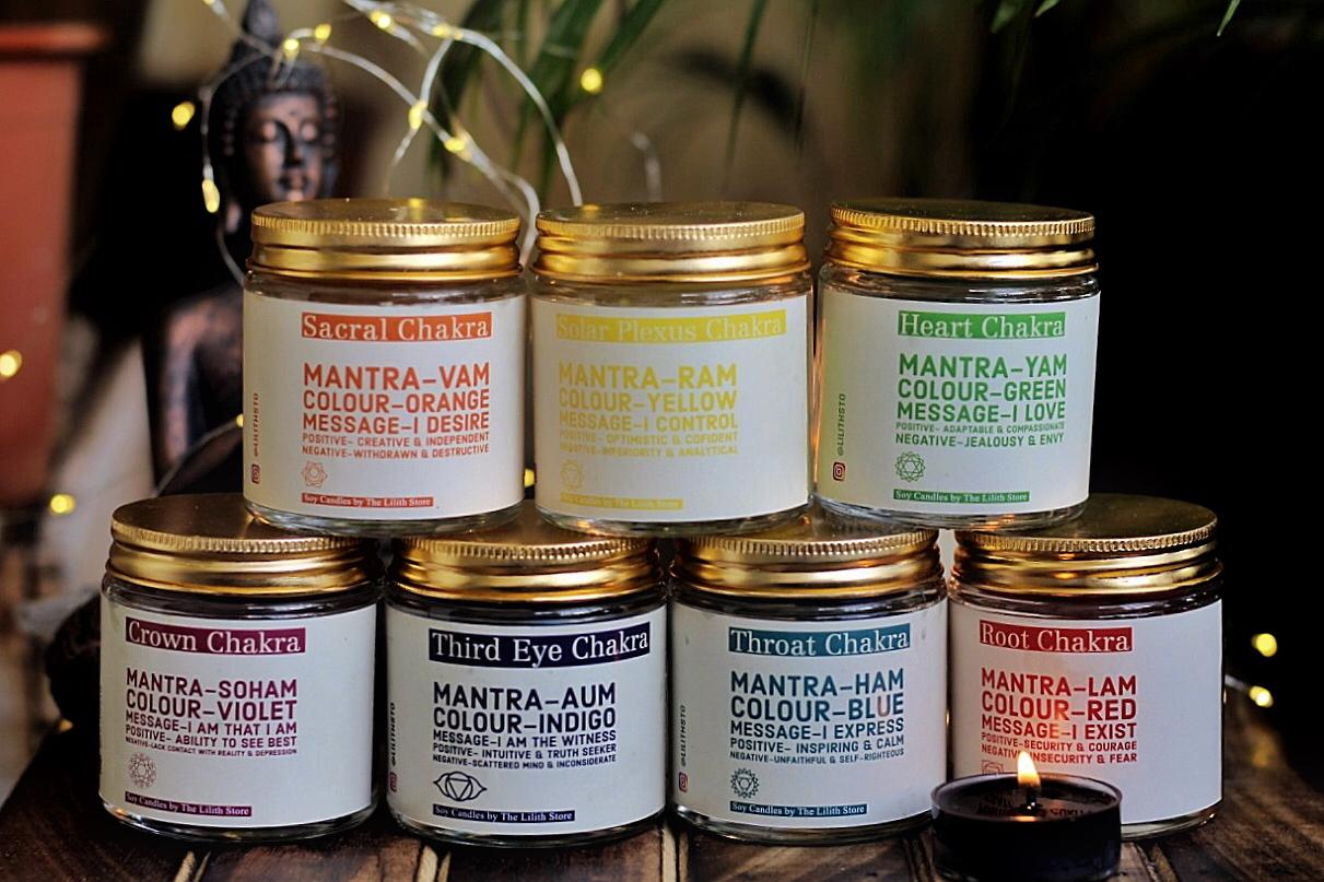 Seven Chakra Scented Candle with Crystal - Set of 7 Soy Candle - 100 g - Image 5