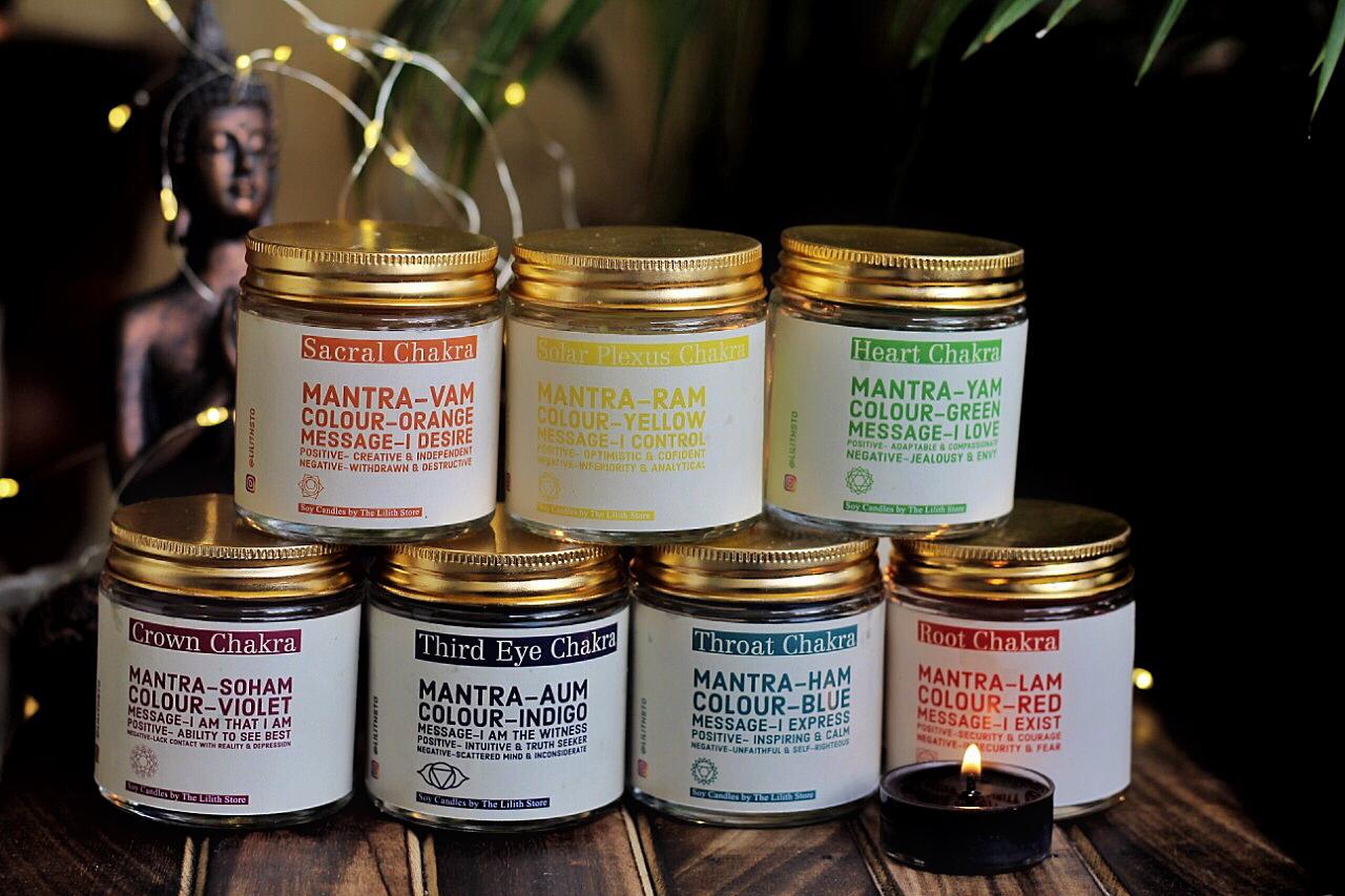 Seven Chakra Scented Candle with Crystal - Set of 7 Soy Candle - 100 g - Image 6