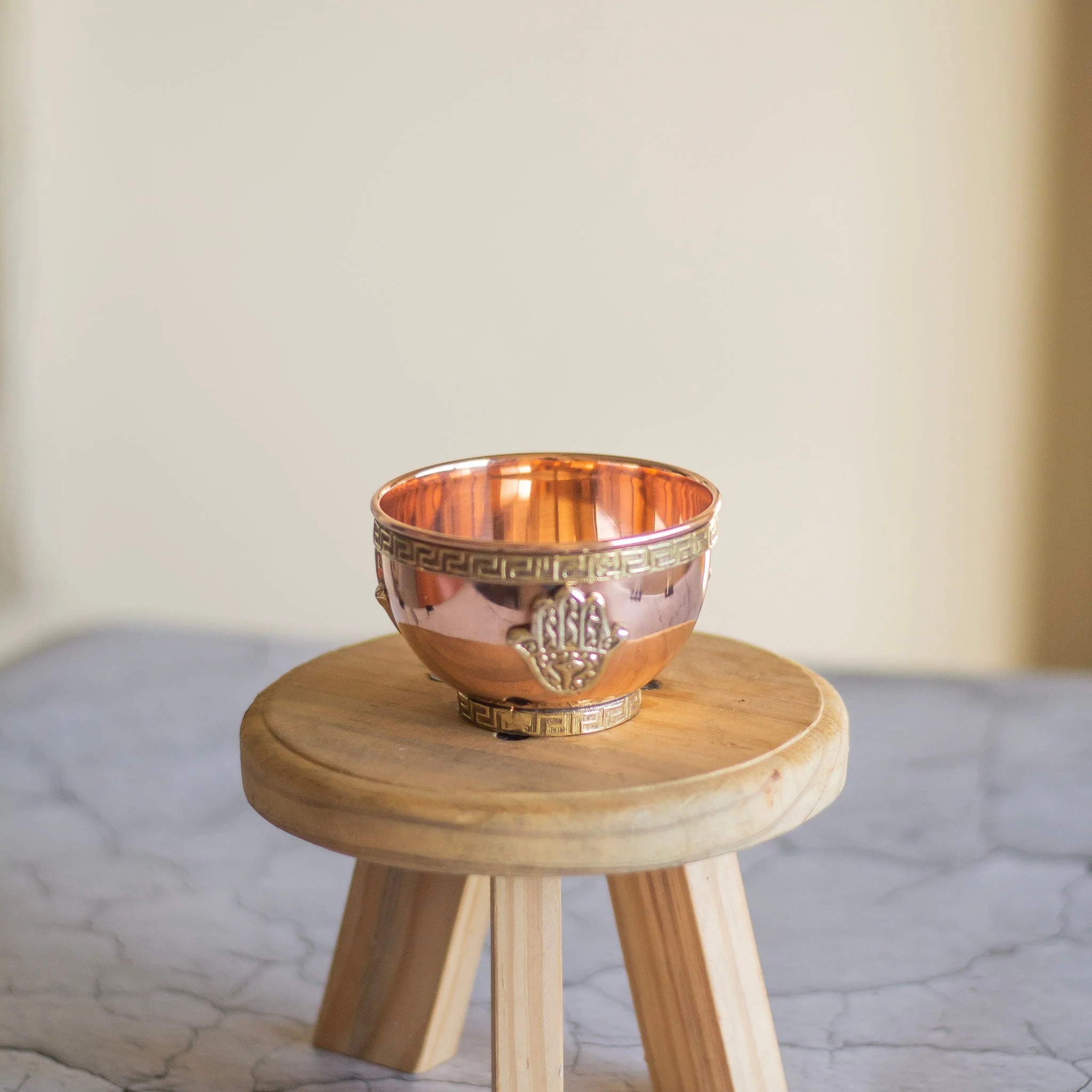 Small Hamsa Carved Copper Offering Bowl - Image 3