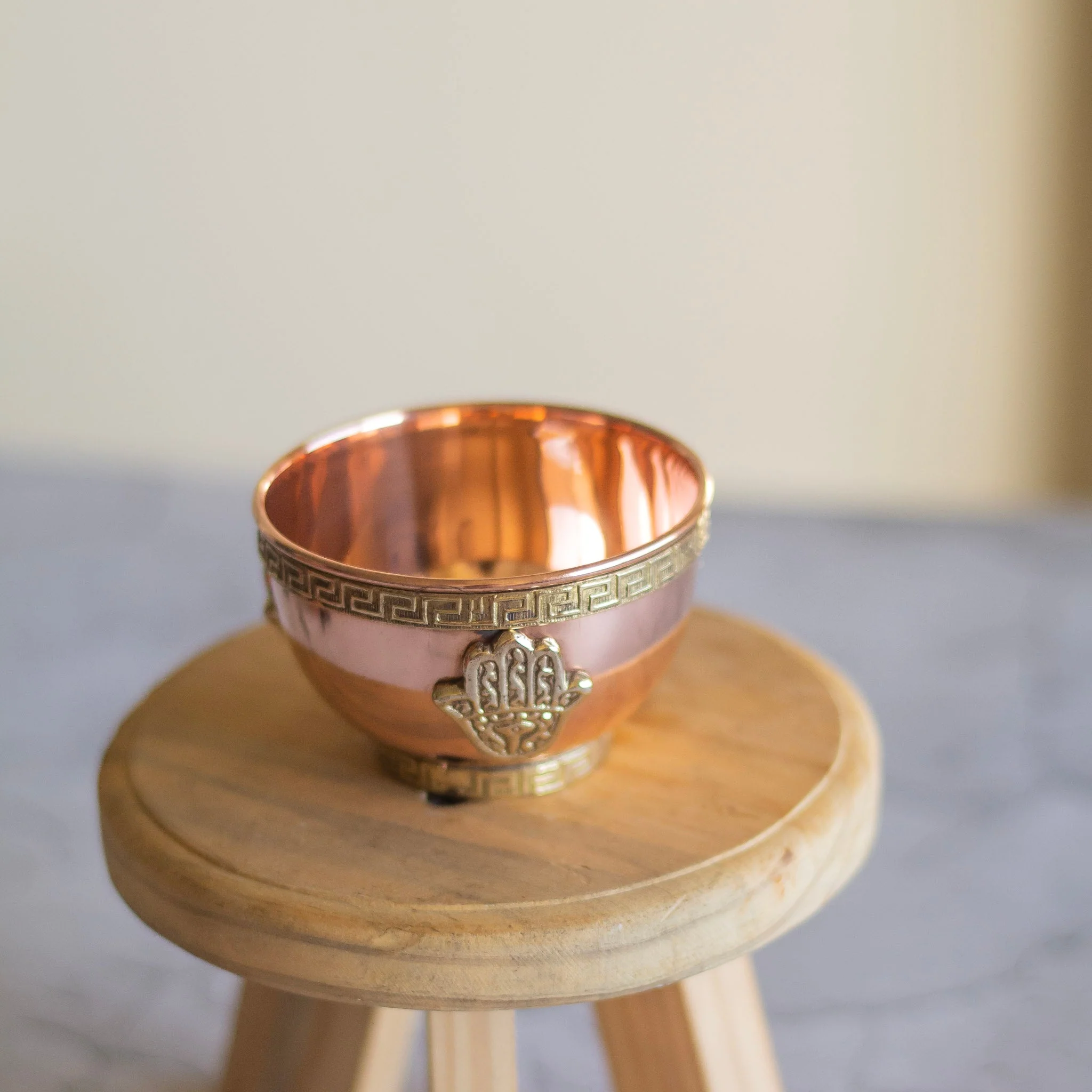 Small Hamsa Carved Copper Offering Bowl - Image 4