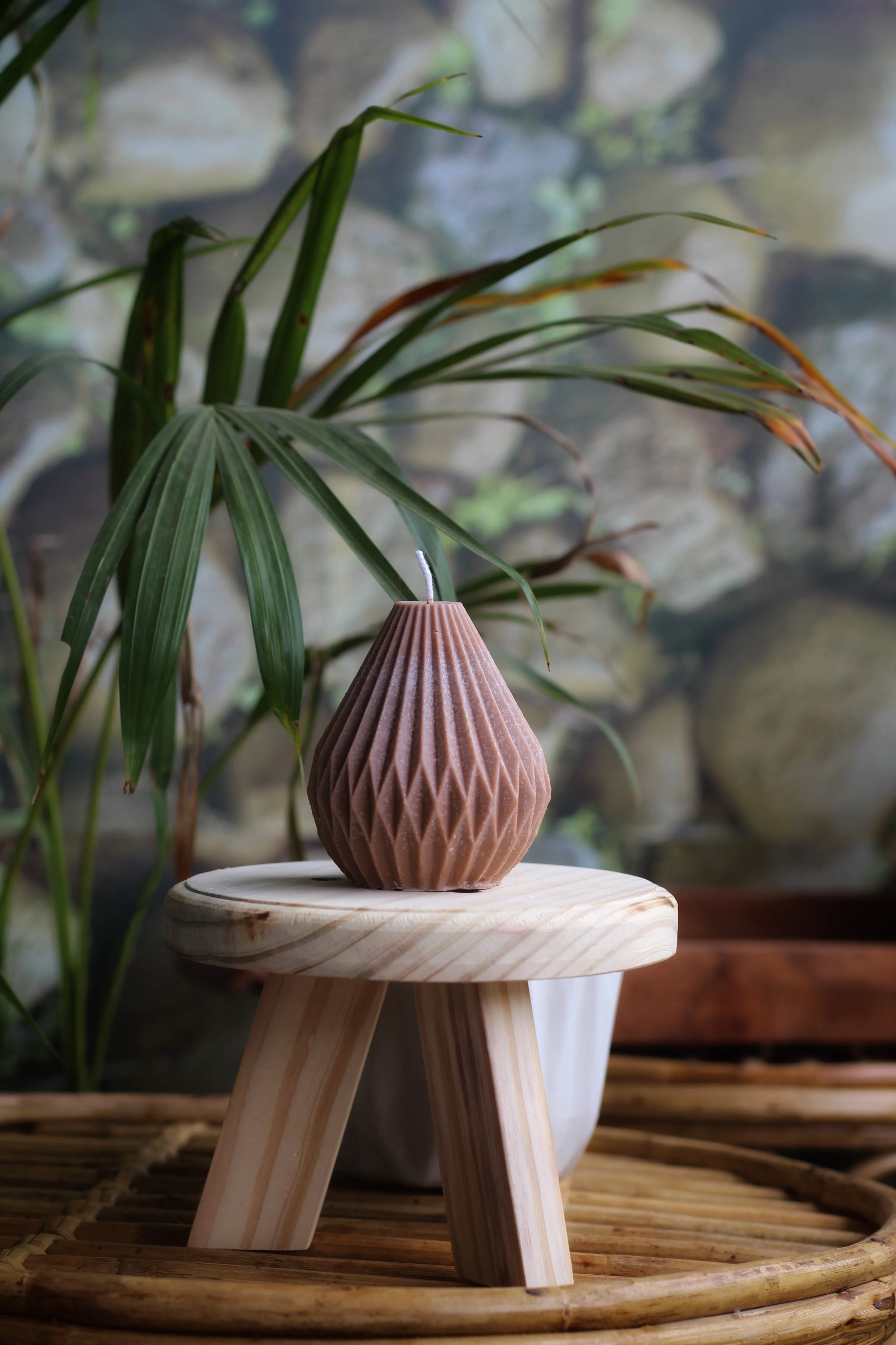 Small Lantern Irregular Shape Soy Candle -Ligh Brown - Image 2