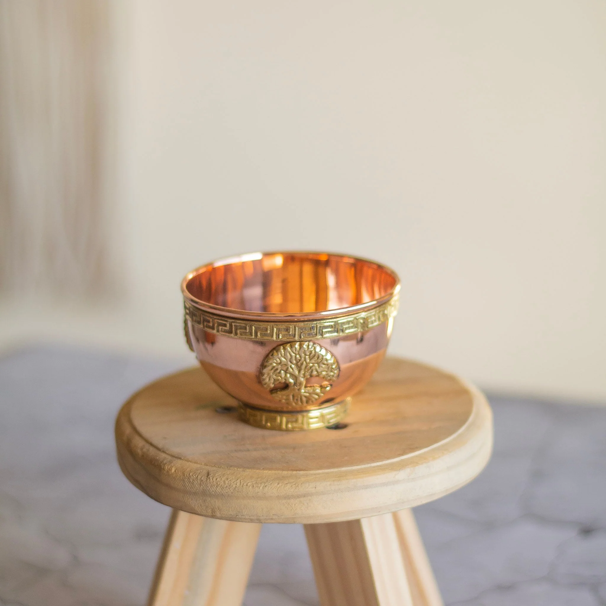 Small Tree of Life carved copper offering bowl - Image 3