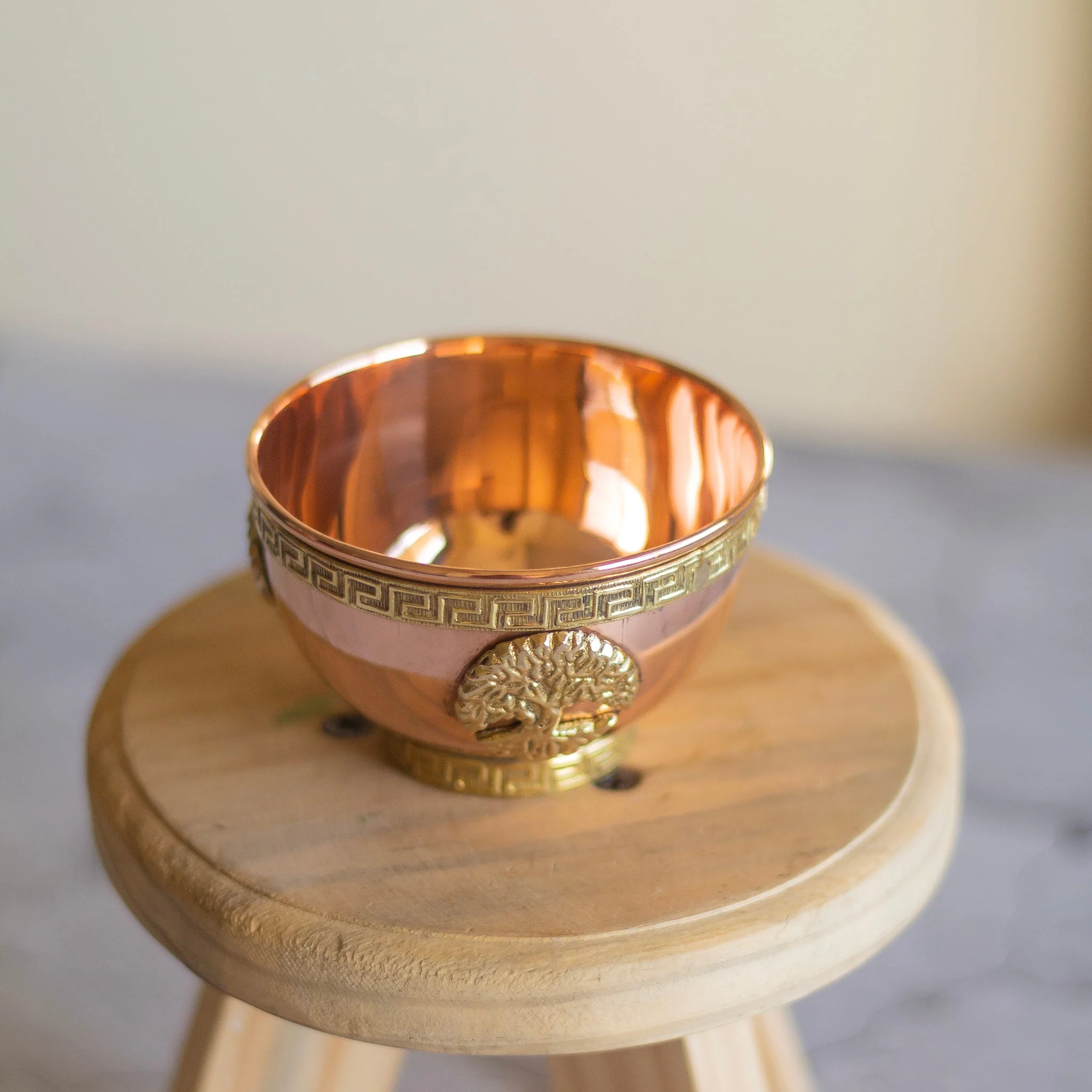 Small Tree of Life carved copper offering bowl - Image 4