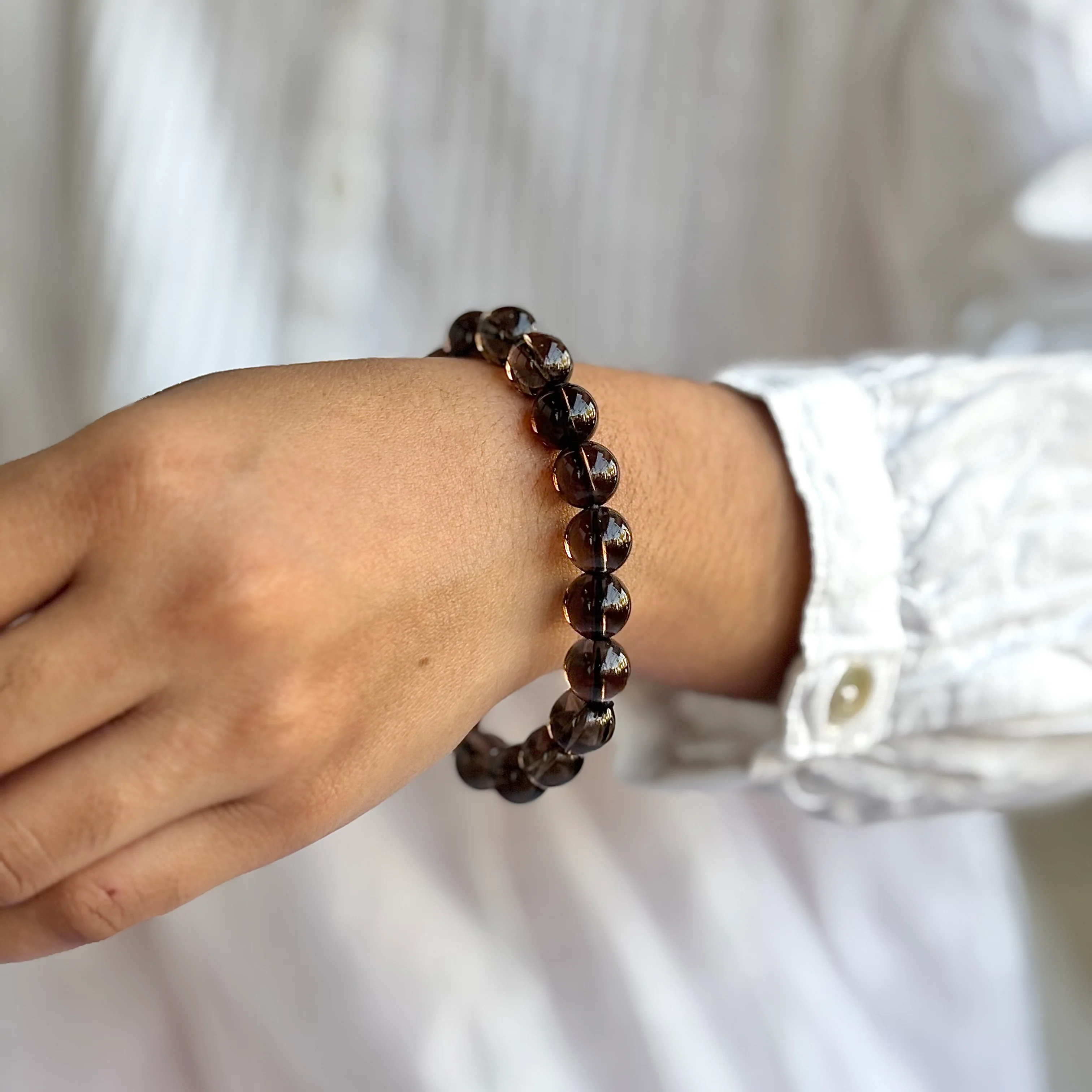 Smoky Quartz Bead Bracelet - 10mm | Protection, Strength & Stability - Image 2