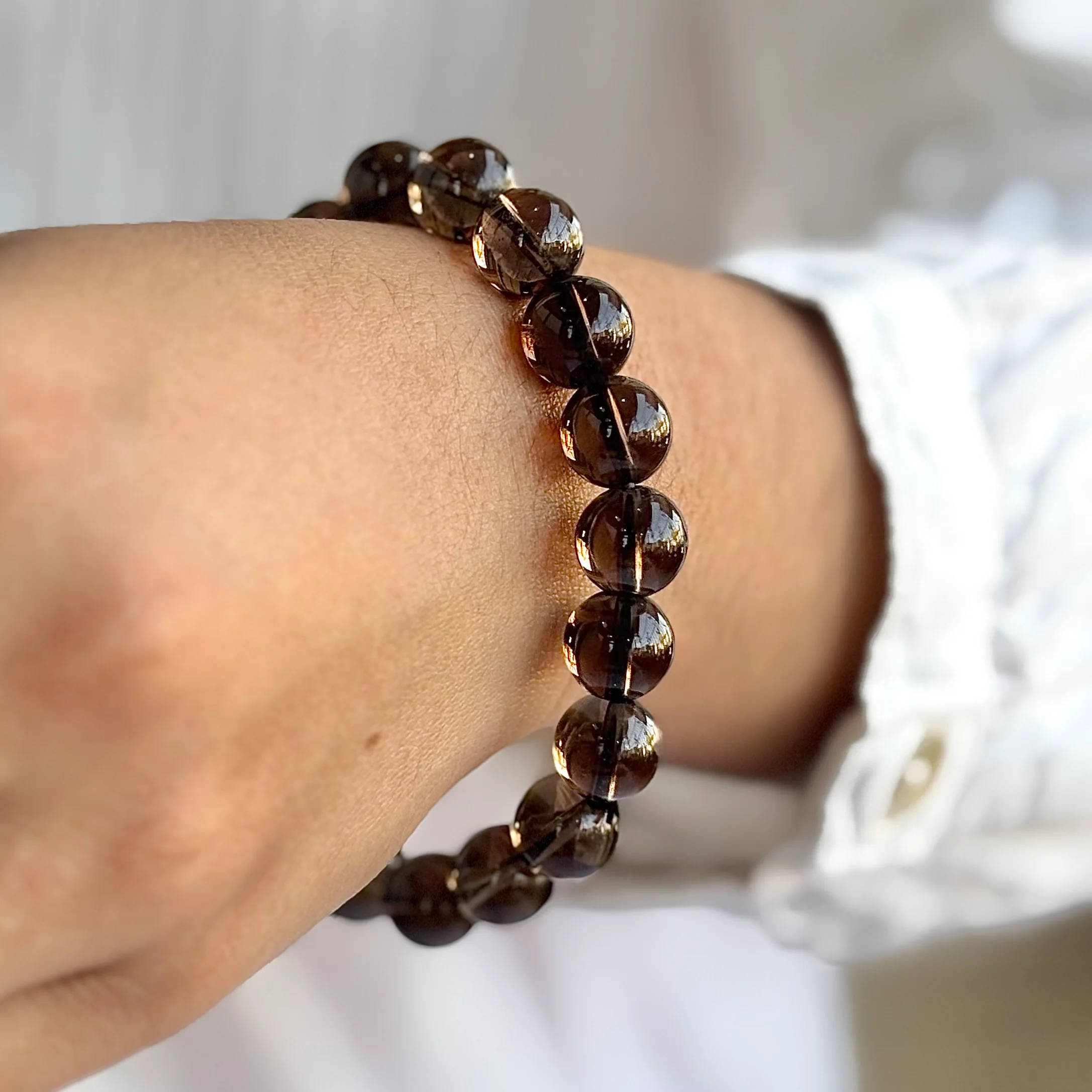Smoky Quartz Bead Bracelet - 10mm | Protection, Strength & Stability - Image 3