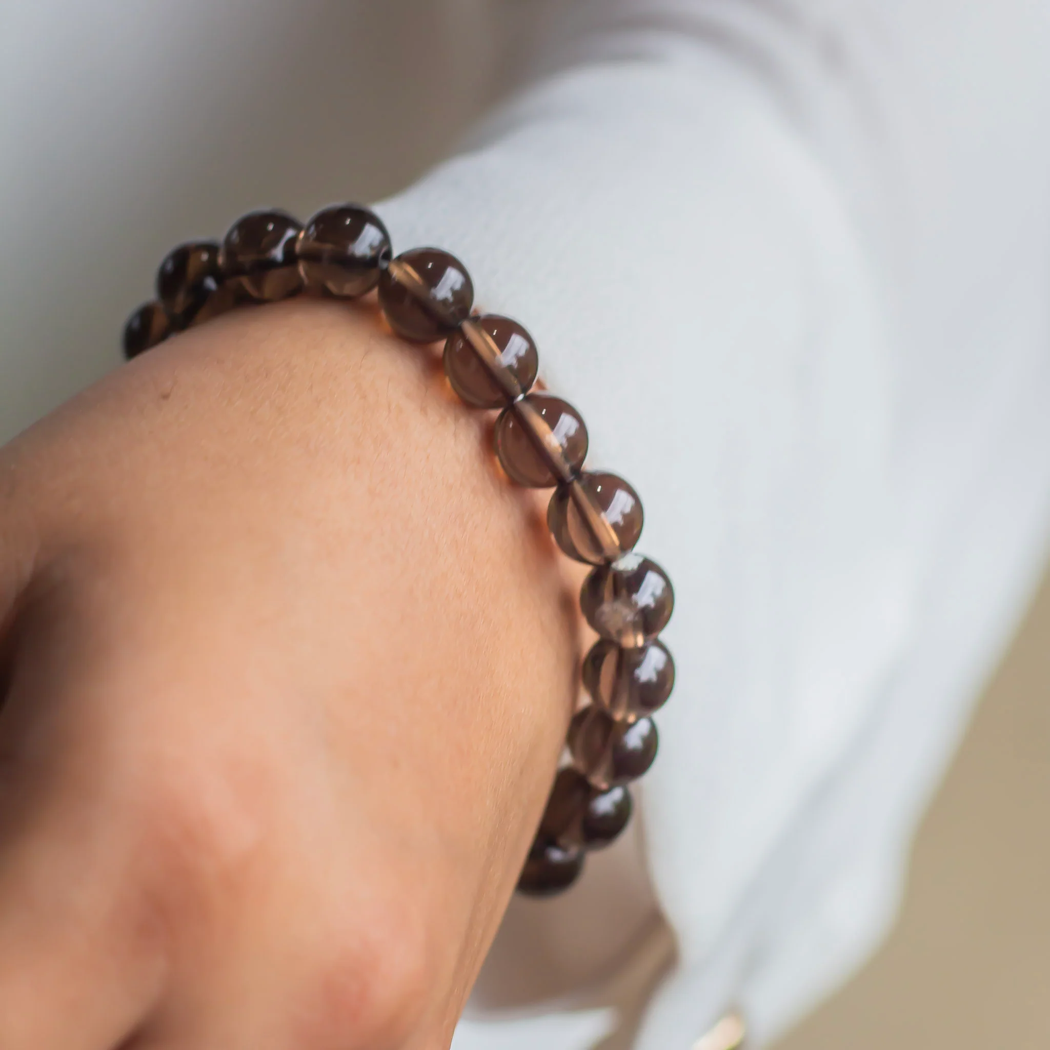 Smoky Quartz Bead Bracelet - 8mm | Protection, Strength & Stability - Image 3