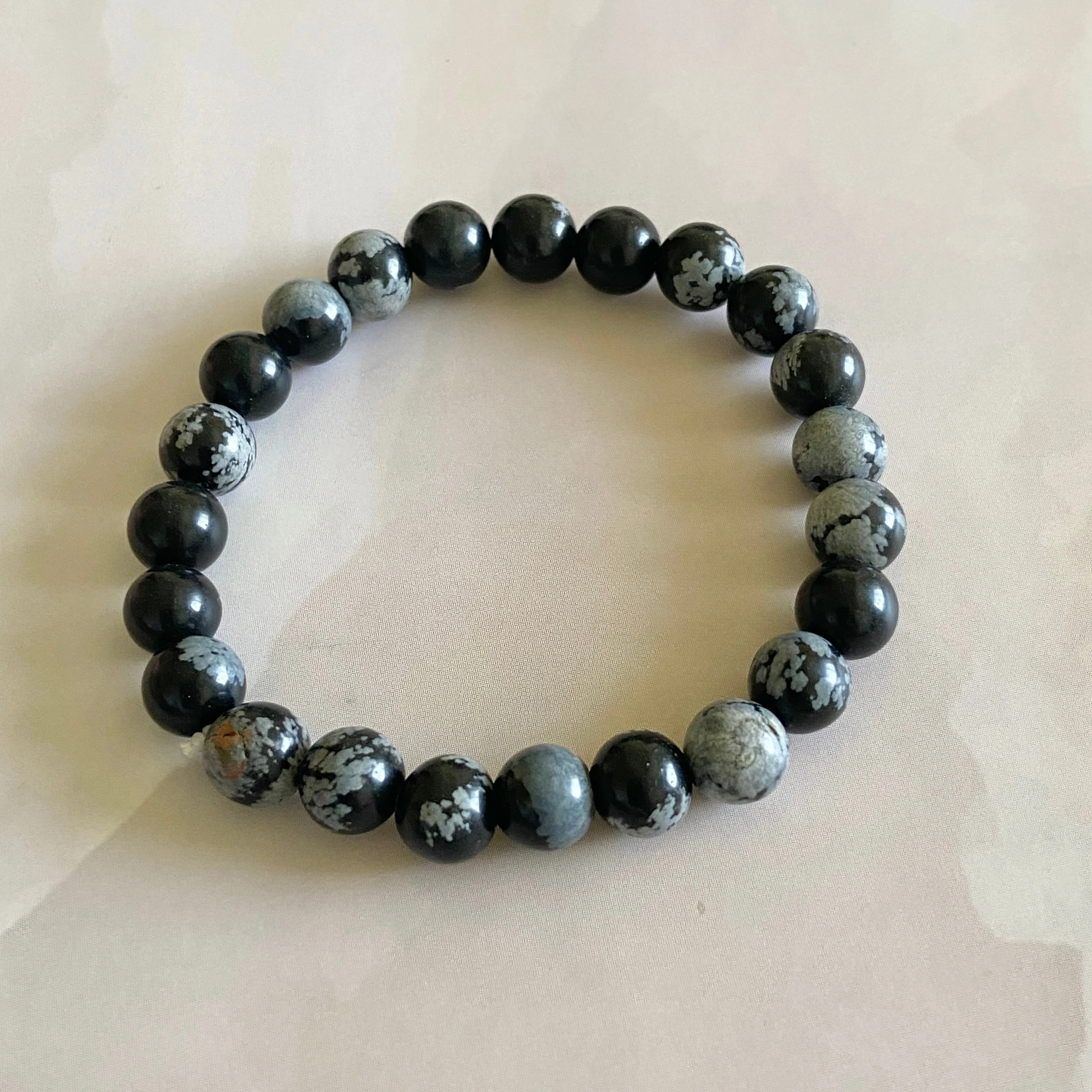 Snowflake Obsidian Bead Bracelet - 8mm - Image 3