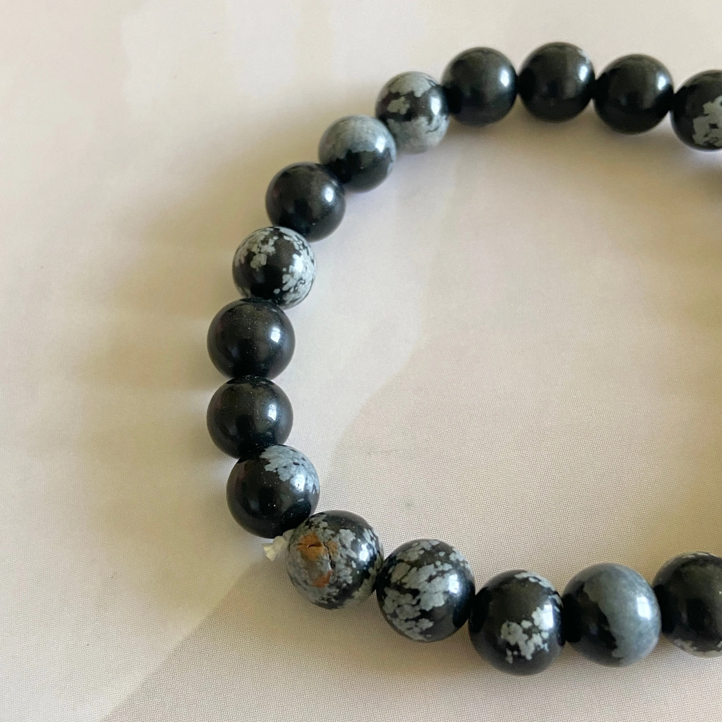 Snowflake Obsidian Bead Bracelet - 8mm - Image 4