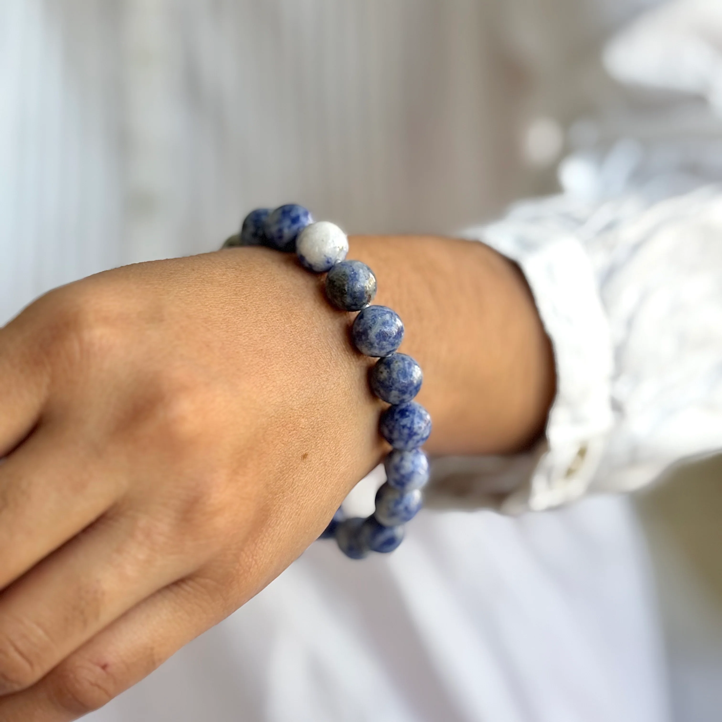 Sodalite Bead Bracelet - 10mm | Stone for Emotional Balance - Image 3
