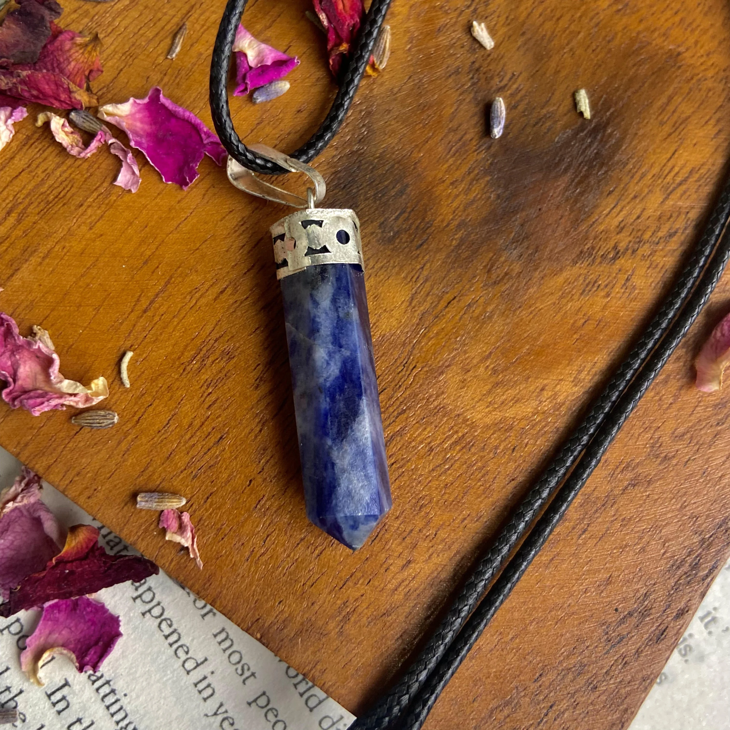 Sodalite Pencil Pendant with leather cord | Stone for emotional Balance - Image 3