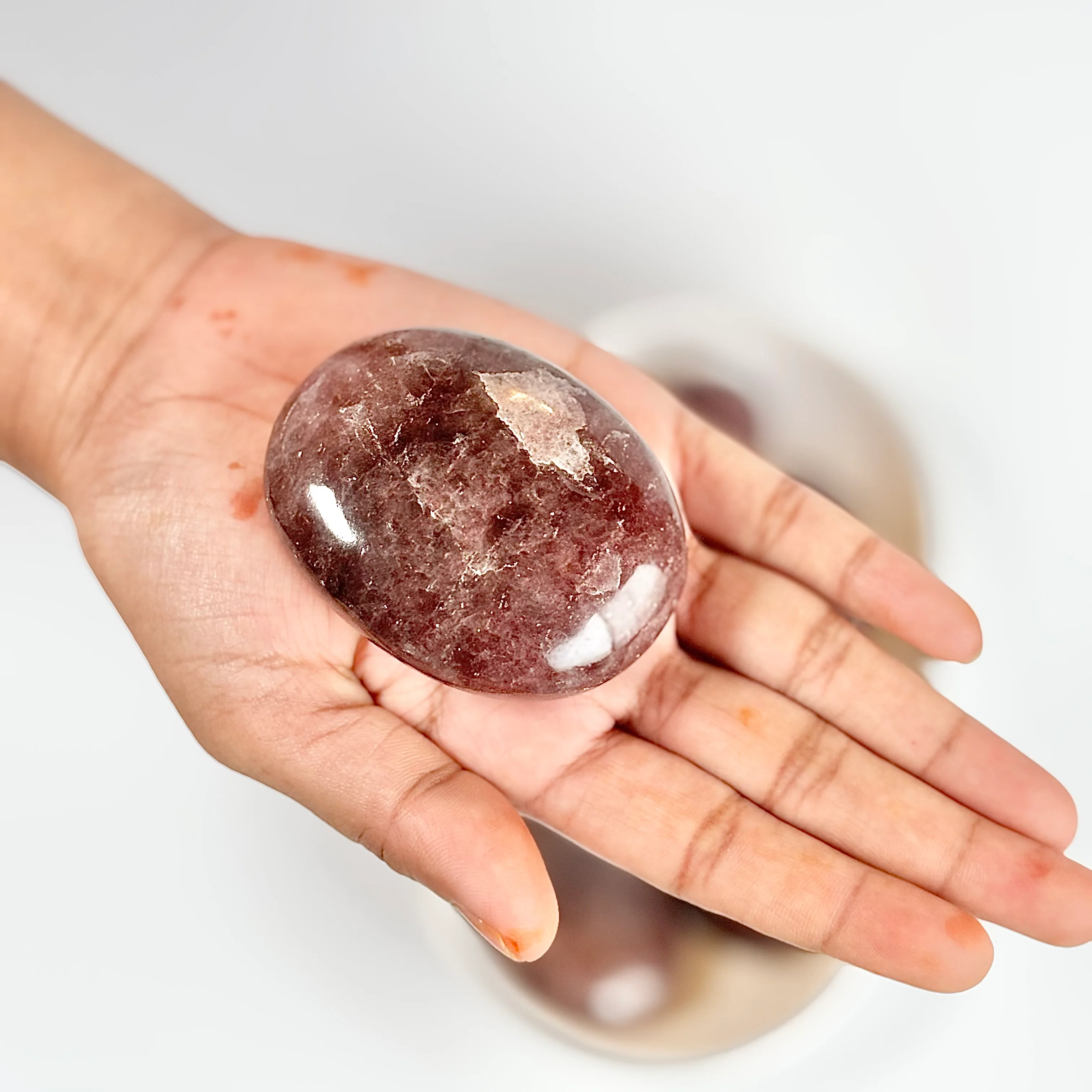 Strawberry Quartz Palm Stone |  Promotes Happiness & Joy - Image 3
