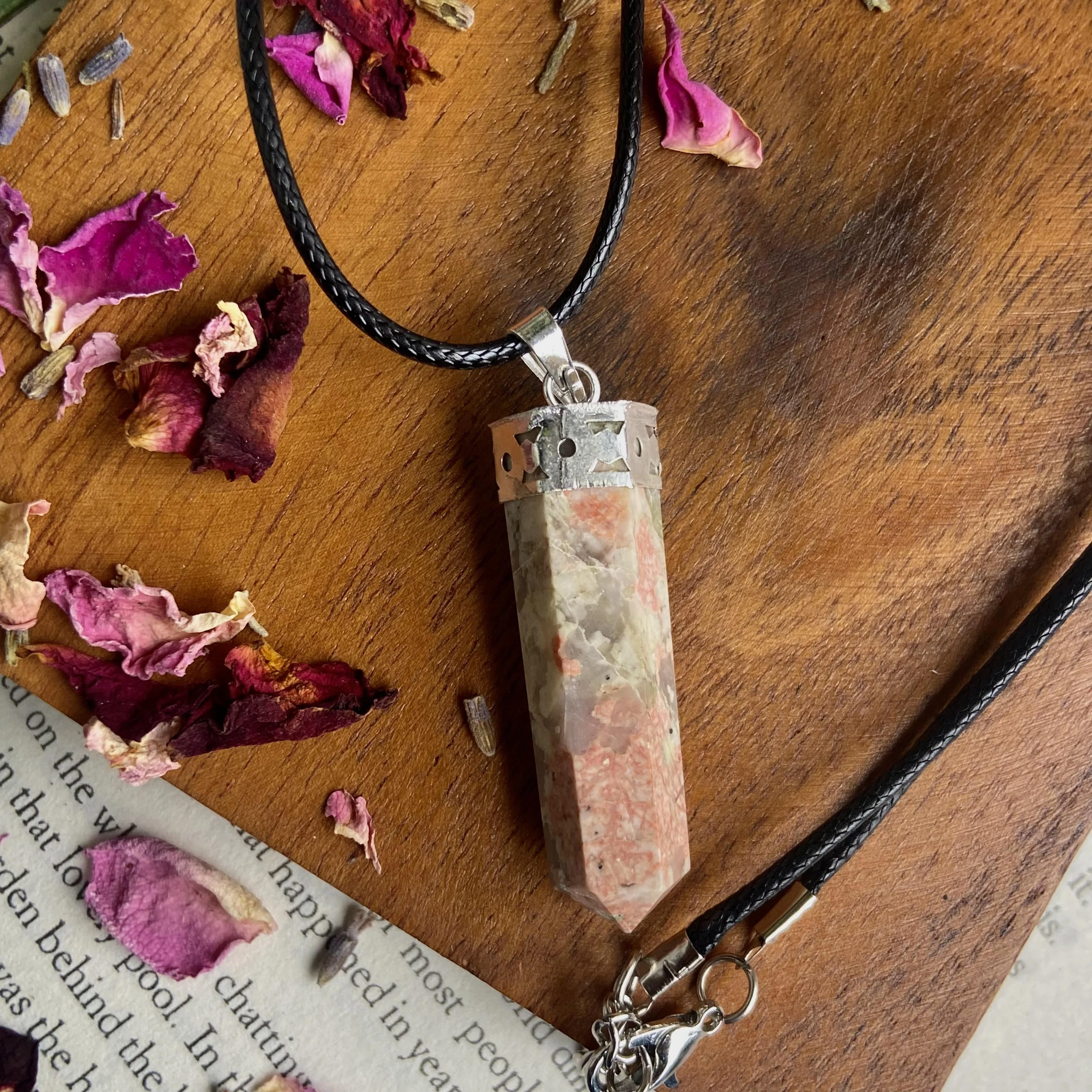 Sunstone Pencil Point Pendant with leather cord | Stone of Stability & Personal Strength - Image 3