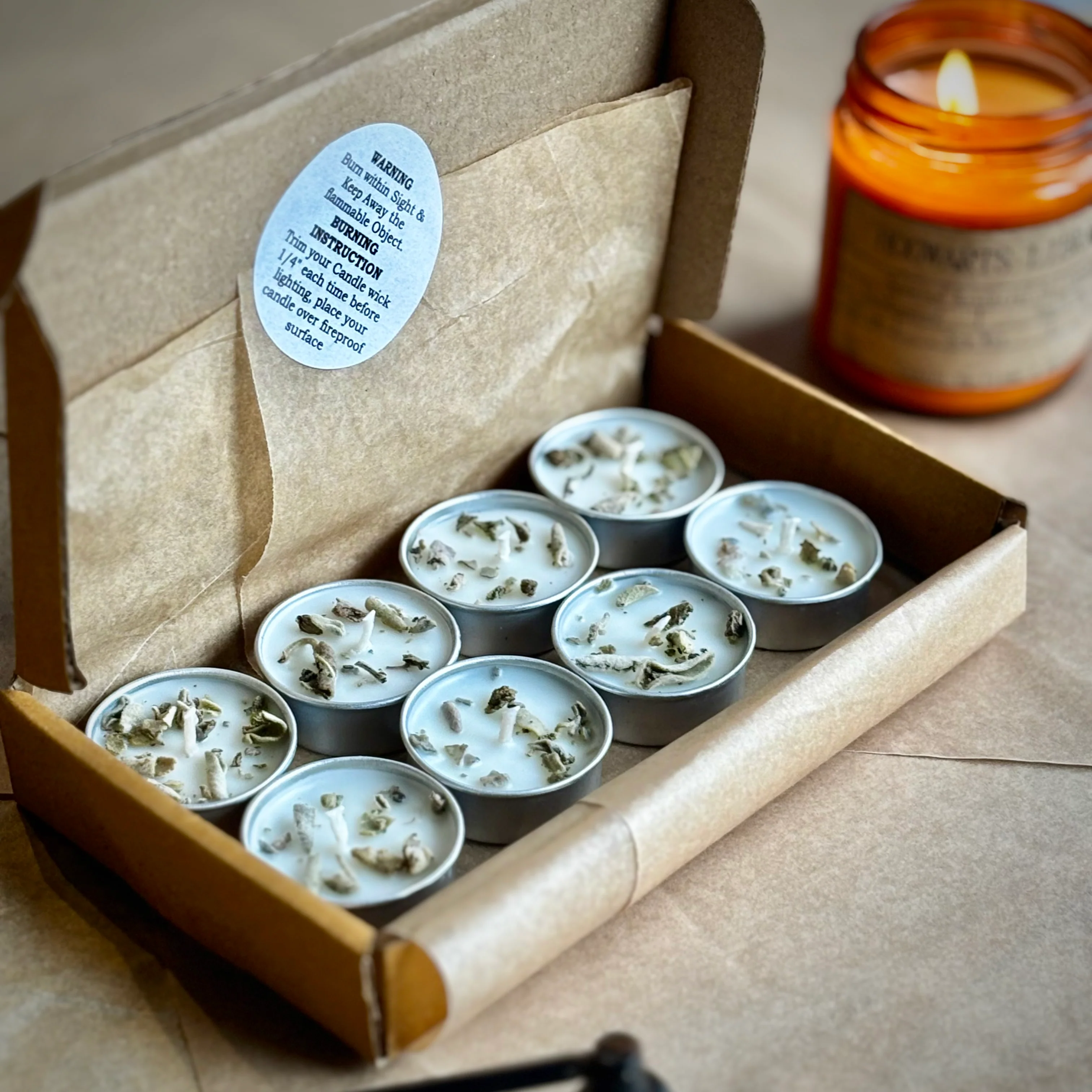 Sage Infused Soy Wax Tealight Candles – Unscented - Image 3