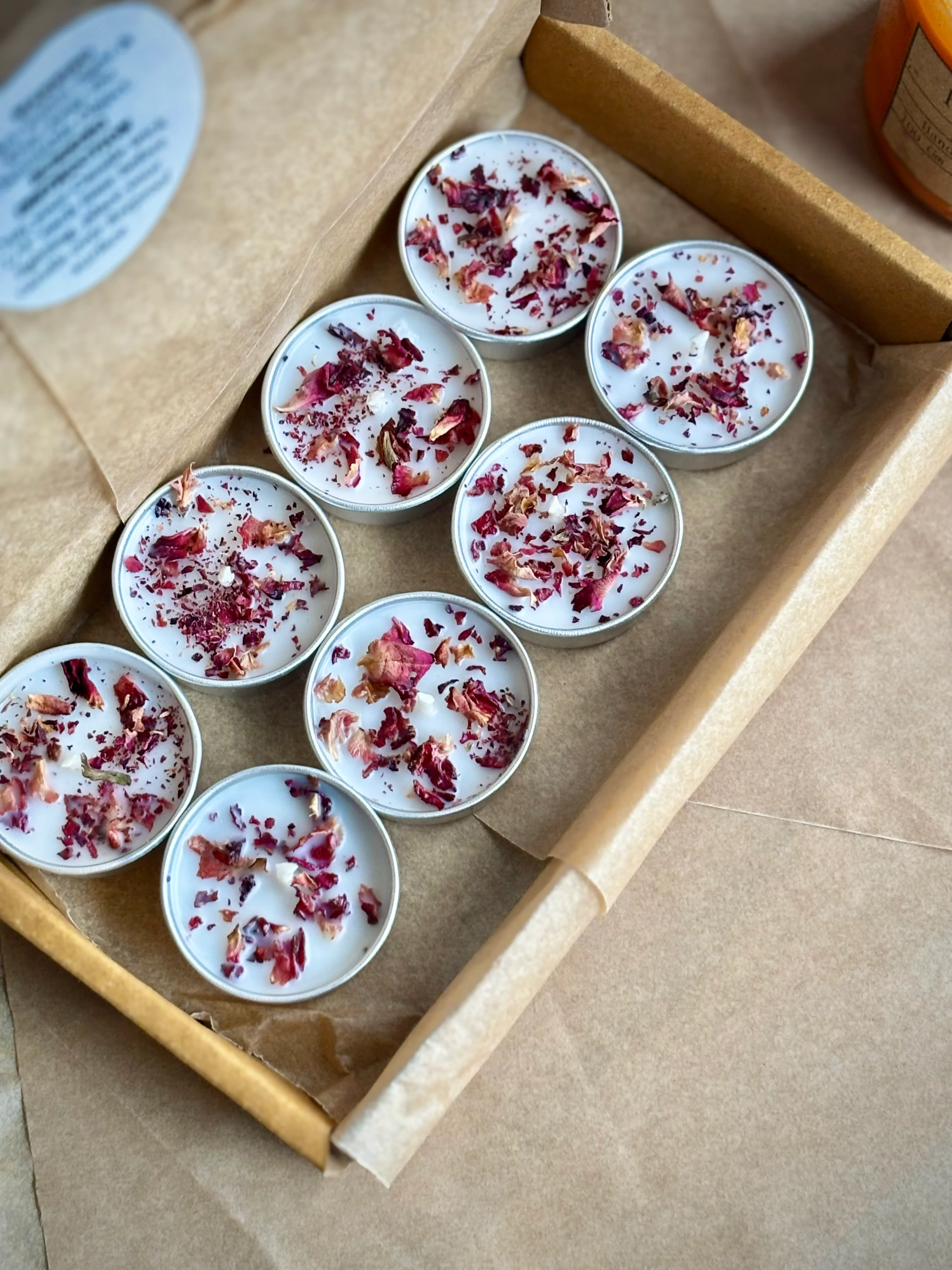 Rose Petal Infused Soy Wax Tealight Candles – Unscented - Image 3