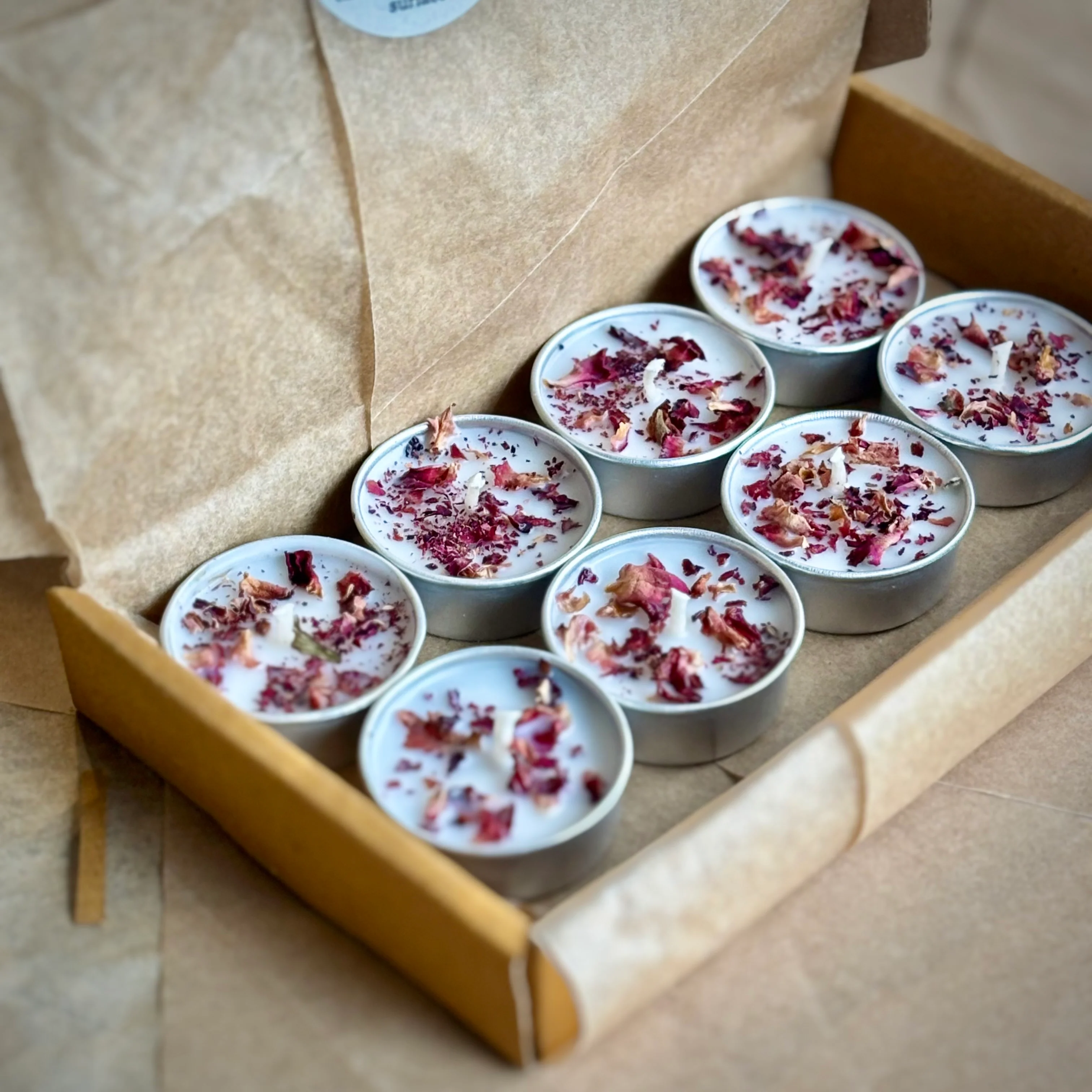 Rose Petal Infused Soy Wax Tealight Candles – Unscented - Image 5
