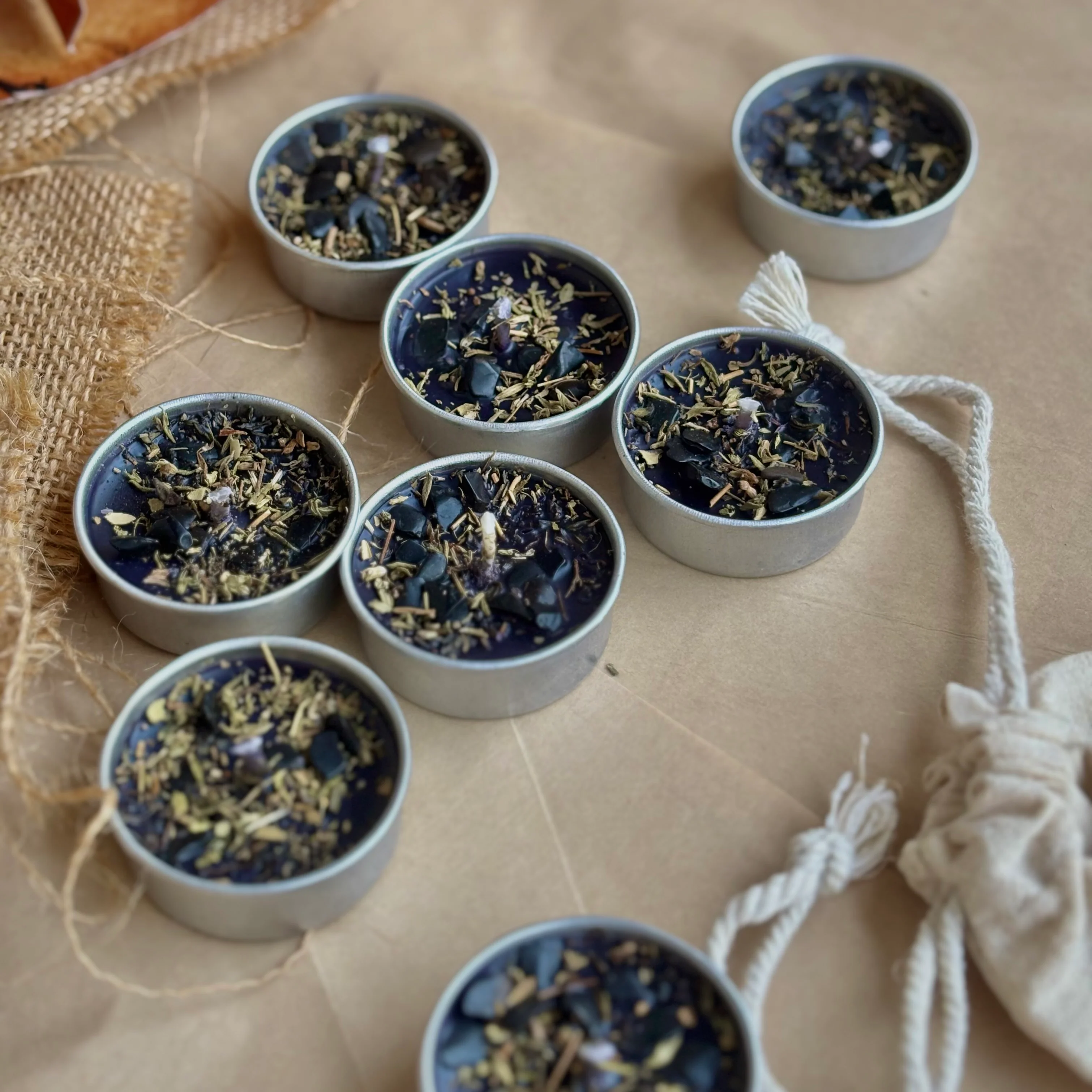 Black Soy Wax Tealight Candle with Thyme & Black Tourmaline - Image 3