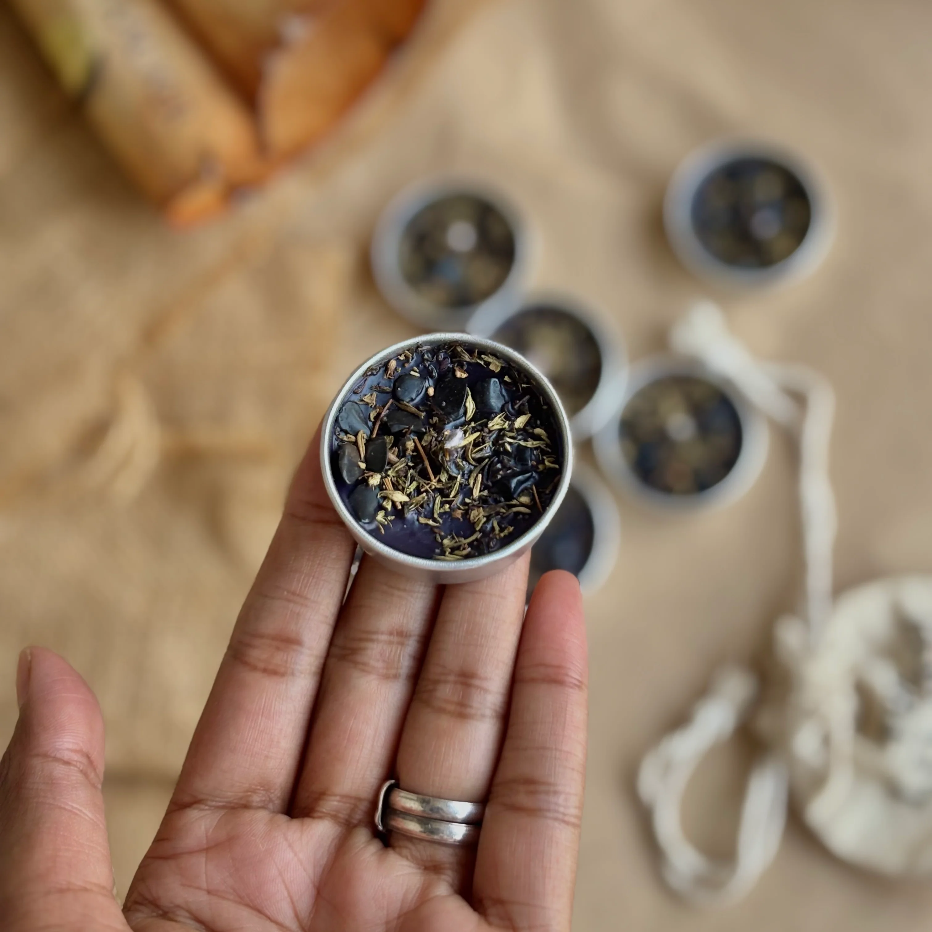 Black Soy Wax Tealight Candle with Thyme & Black Tourmaline - Image 4