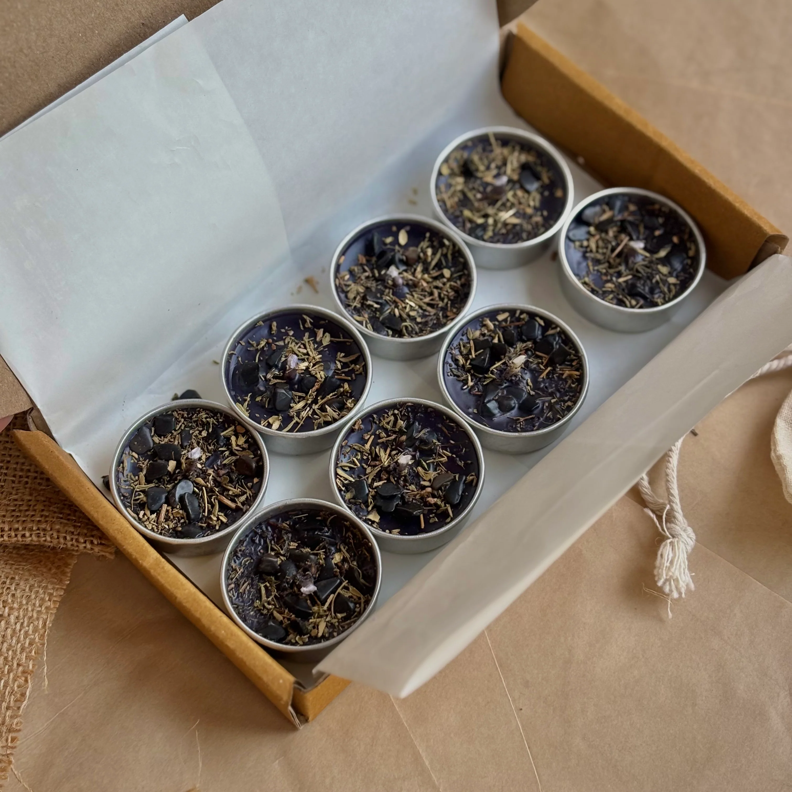 Black Soy Wax Tealight Candle with Thyme & Black Tourmaline - Image 5