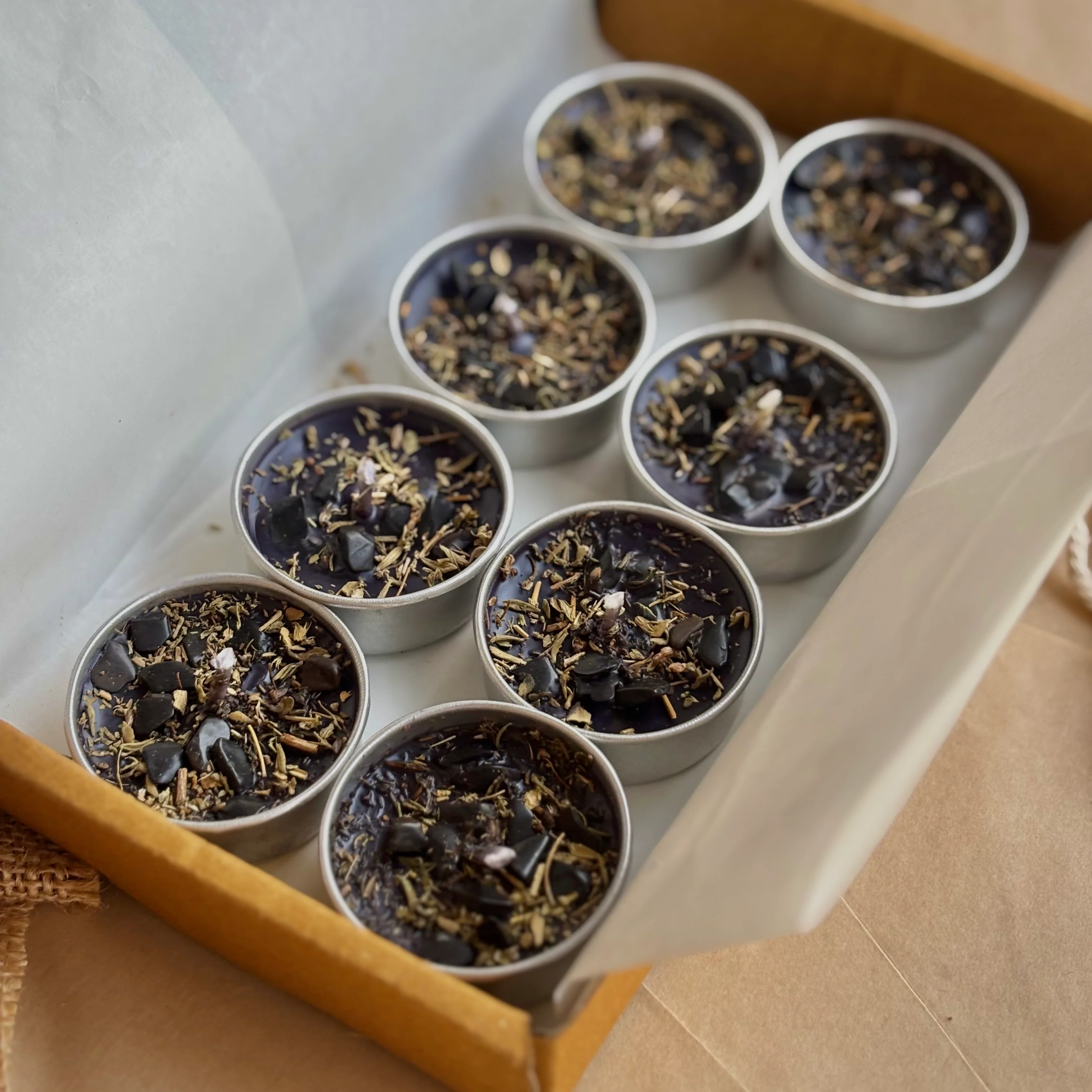 Black Soy Wax Tealight Candle with Thyme & Black Tourmaline - Image 6
