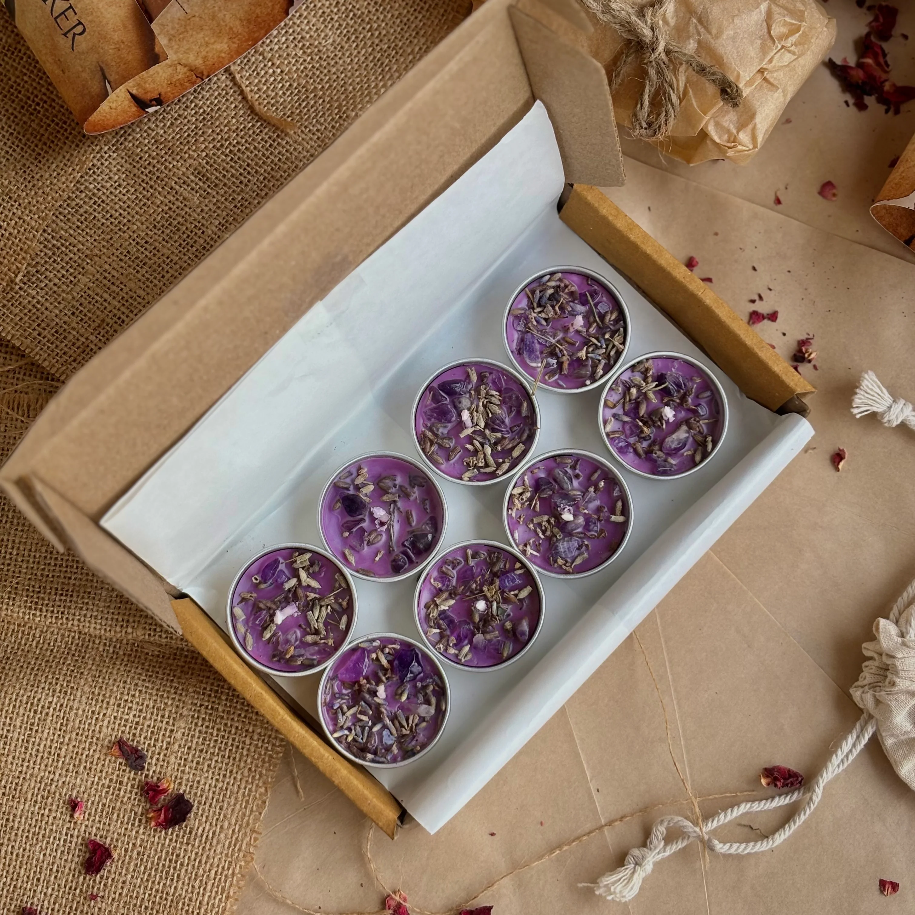Lavender Soy Wax Tealight Candle with Lavender & Amethyst - Image 3