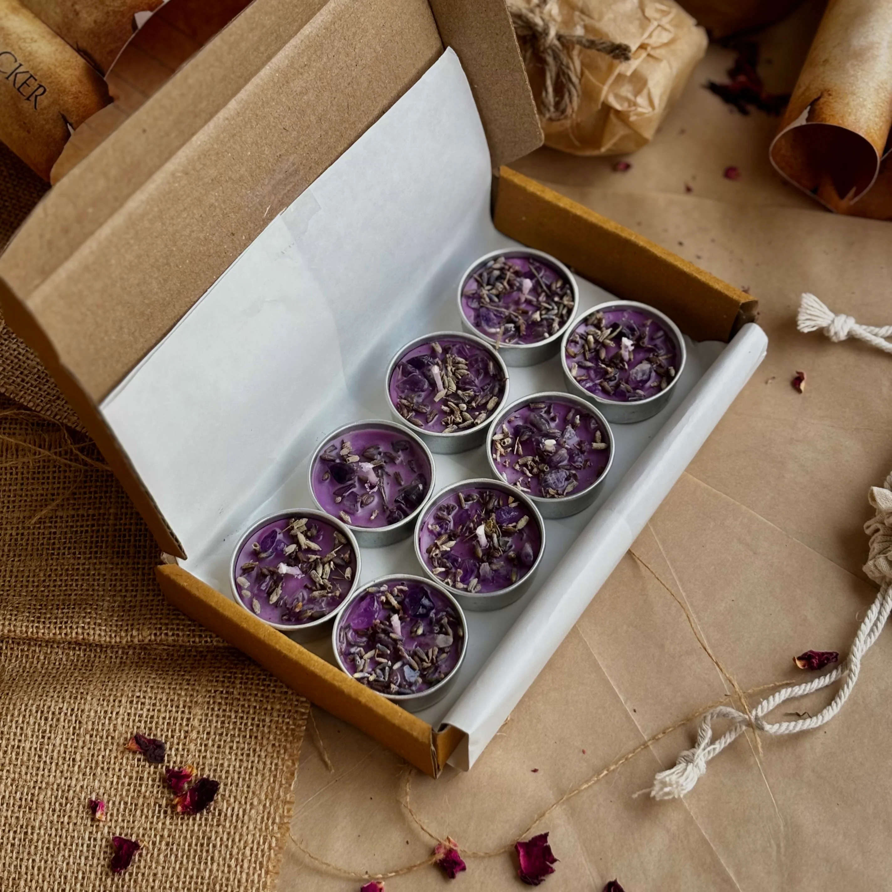 Lavender Soy Wax Tealight Candle with Lavender & Amethyst - Image 4