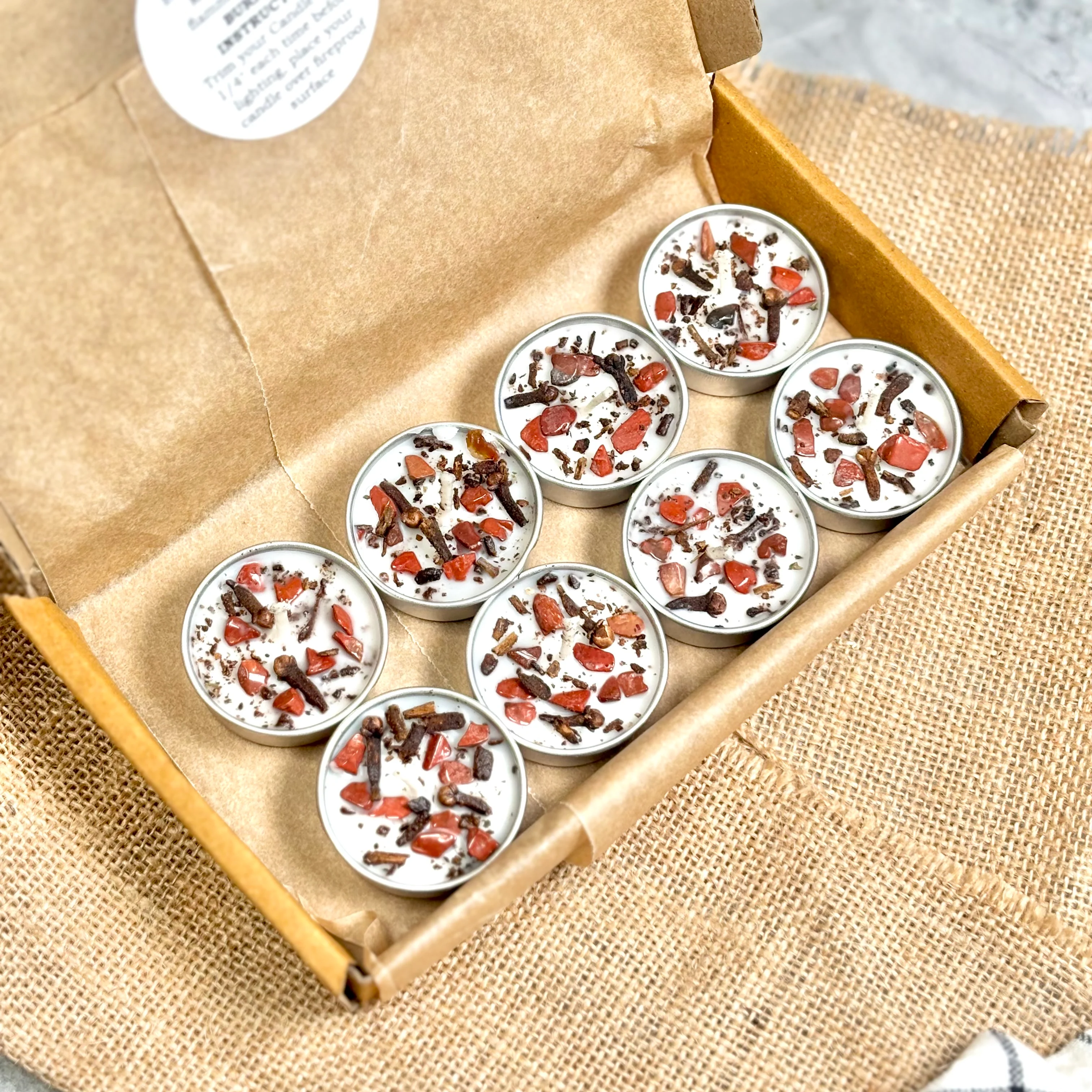 Clove & Red Jasper Soy Tealight Candle - Image 2