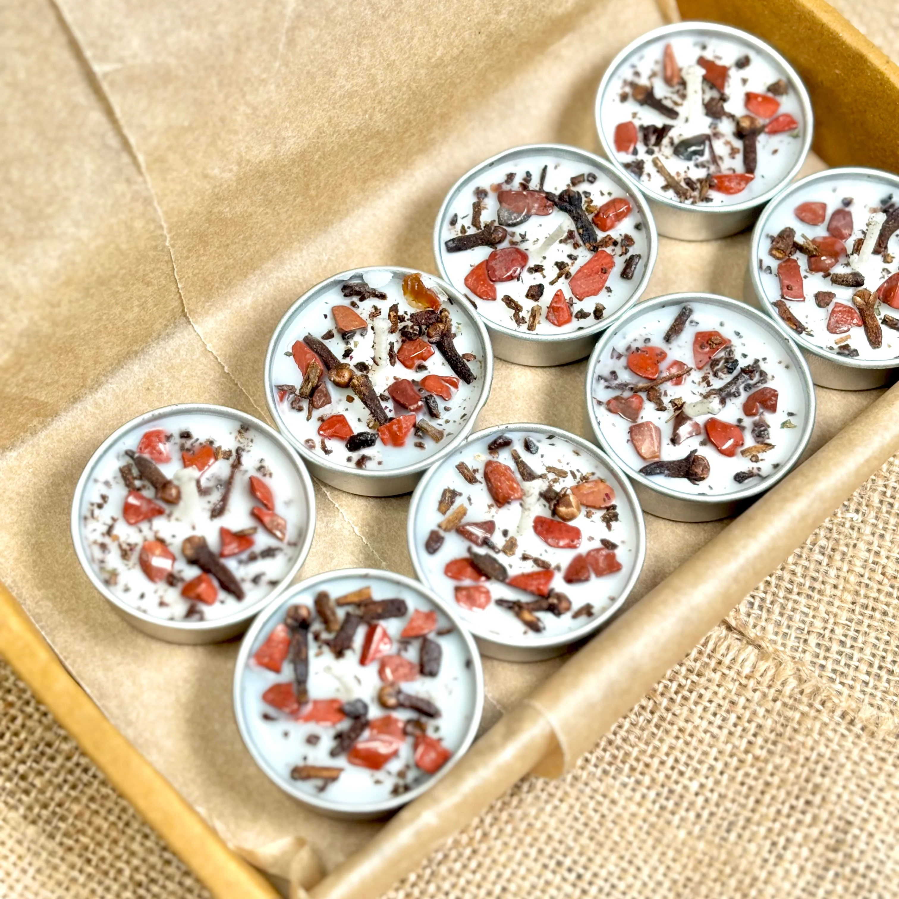 Clove & Red Jasper Soy Tealight Candle - Image 3
