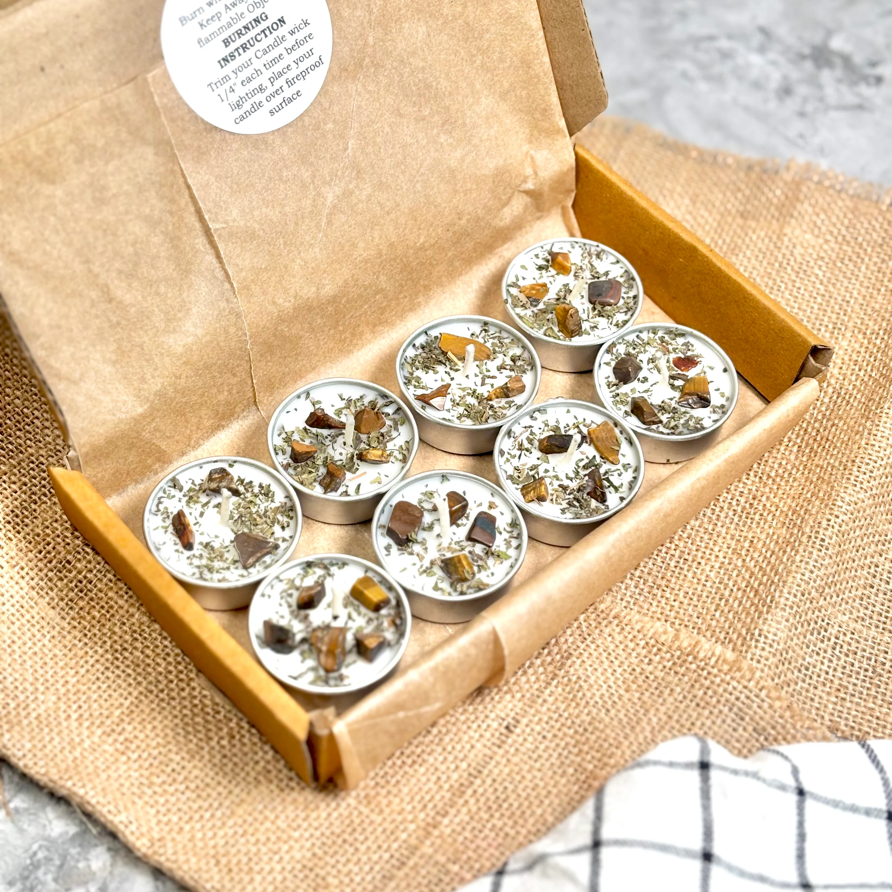 Peppermint & Tiger’s Eye Soy Tealight Candle - Image 3