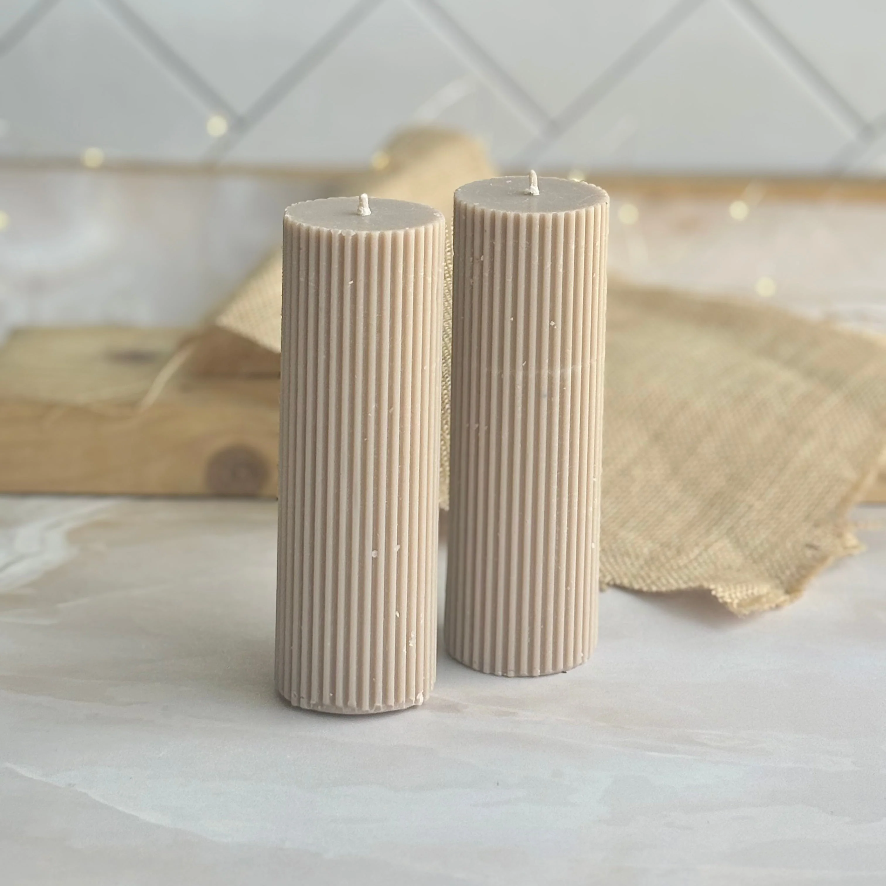 Textured Beige Pillar Soy Candle | Pack of 2 - Image 5