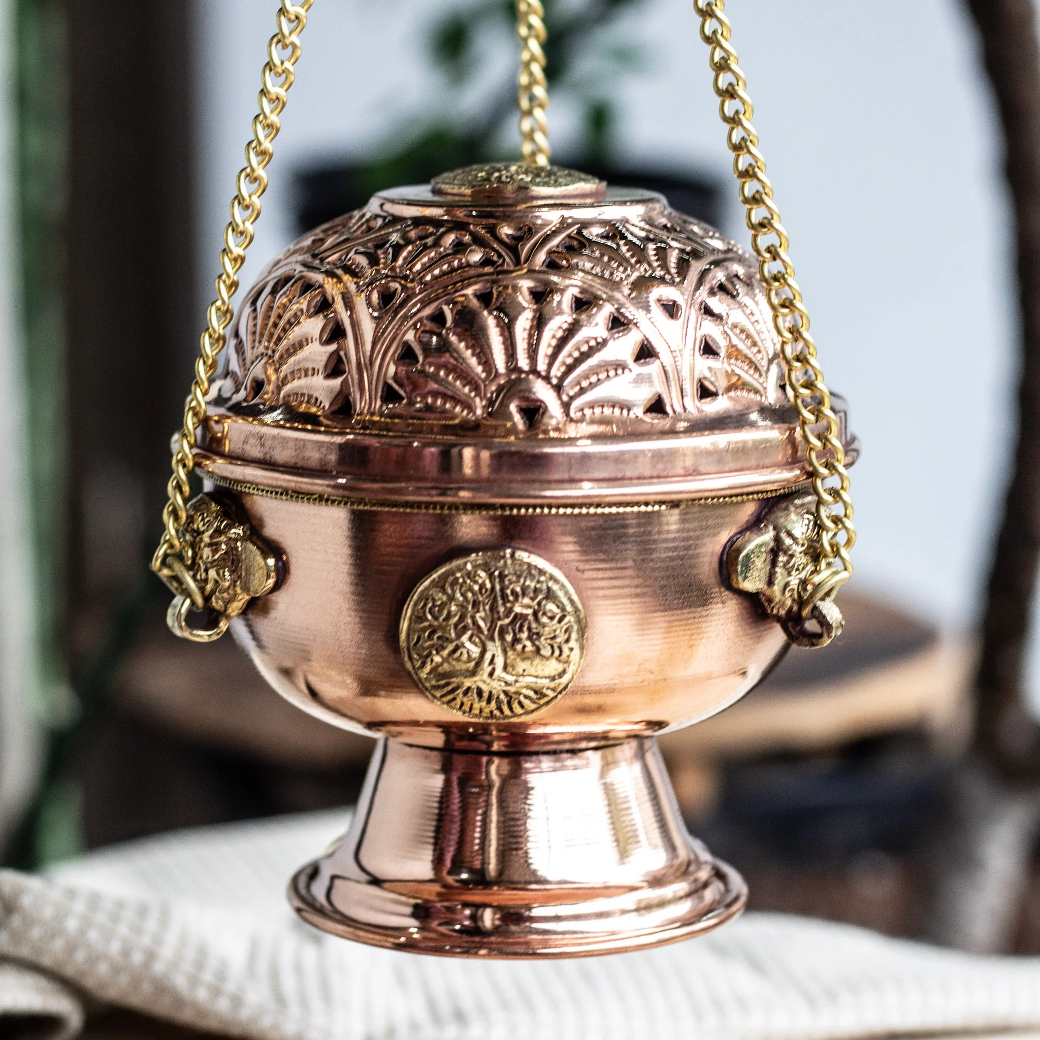 Tree of Life Carved Copper Incense Holder - Image 2