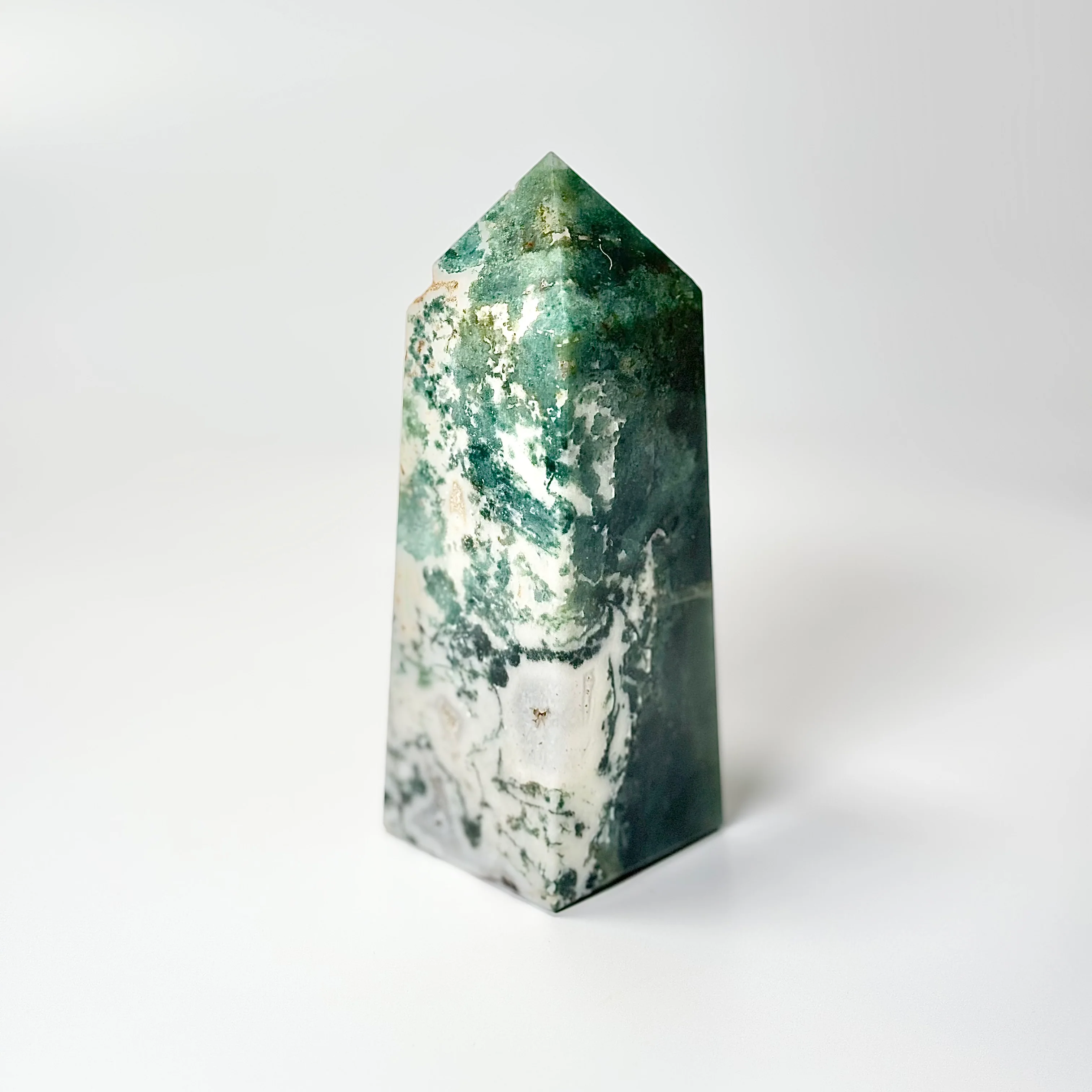 Four Facet Moss Agate Tower – 566g - Nature-Inspired Calm & Grounded Beauty