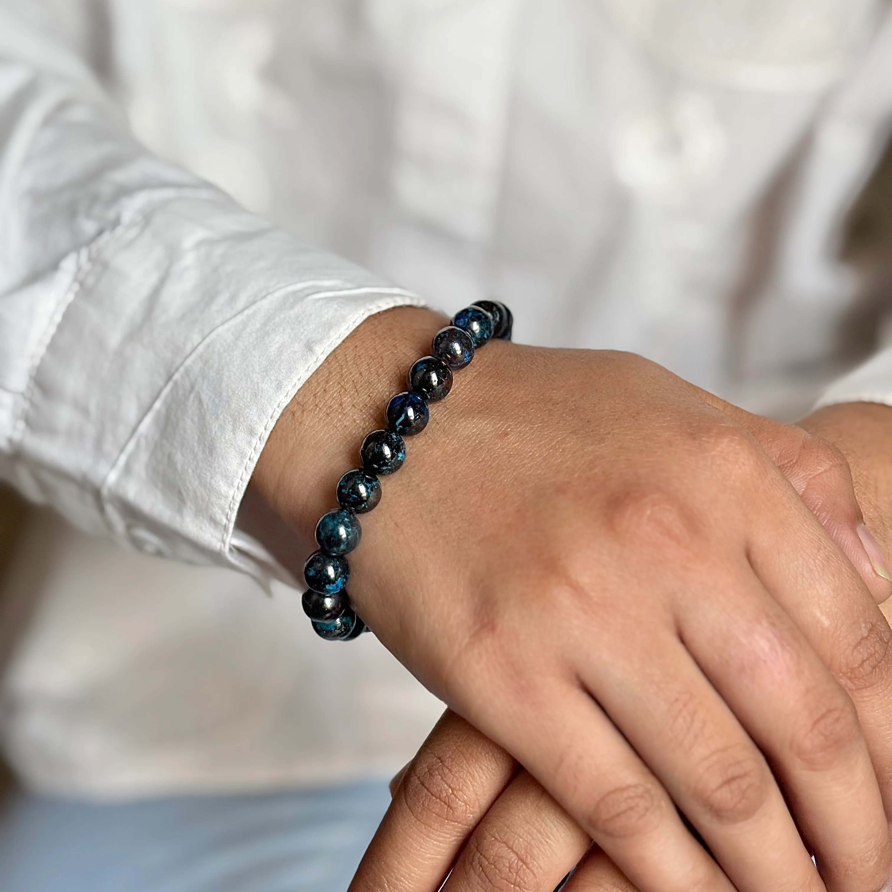 Azurite with Chrysocolla & Iron Bead Bracelet - 8mm | Spiritual Growth - Image 3