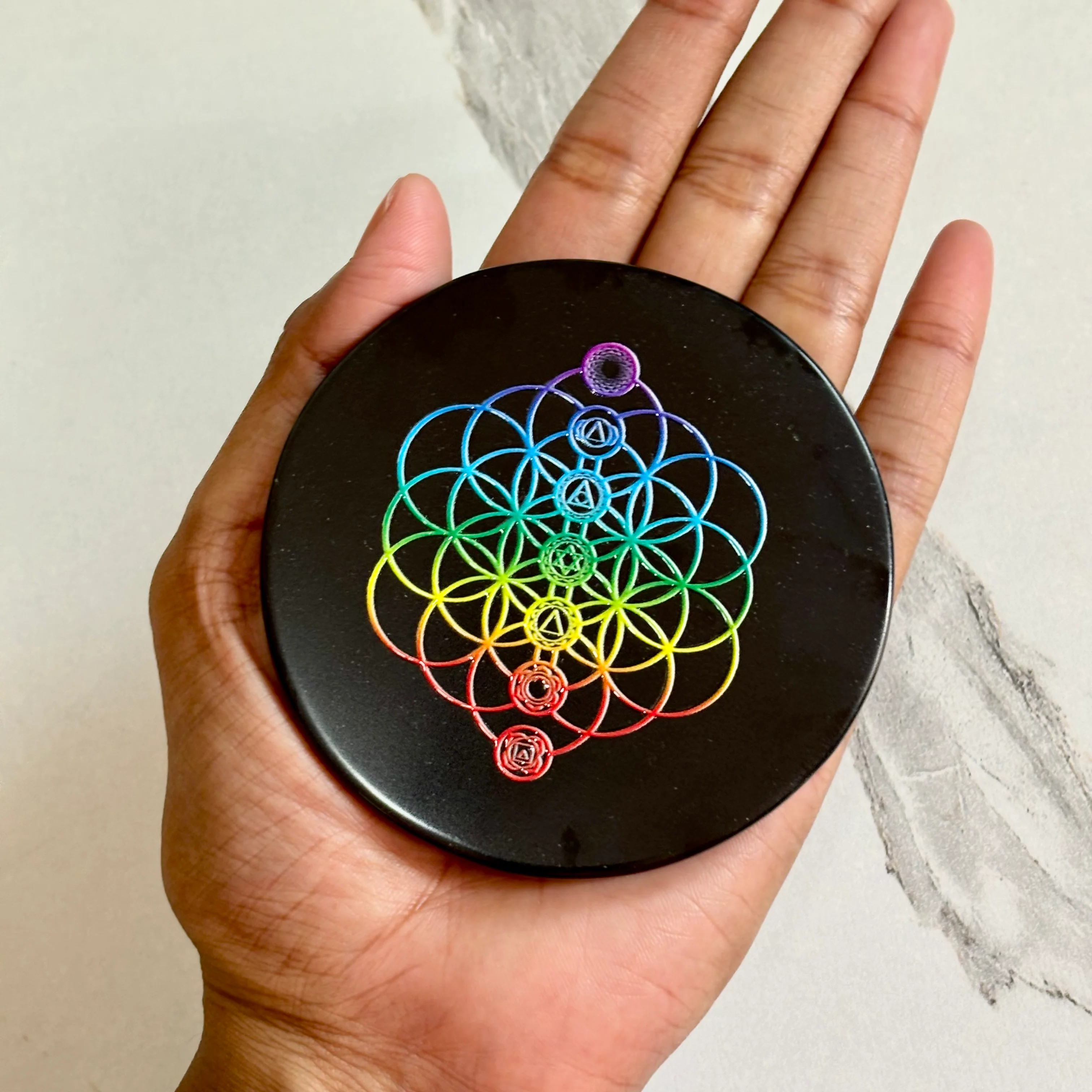 Flower of Life Black Obsidian Plate – Sacred Protection & Energy Amplifier - Image 2