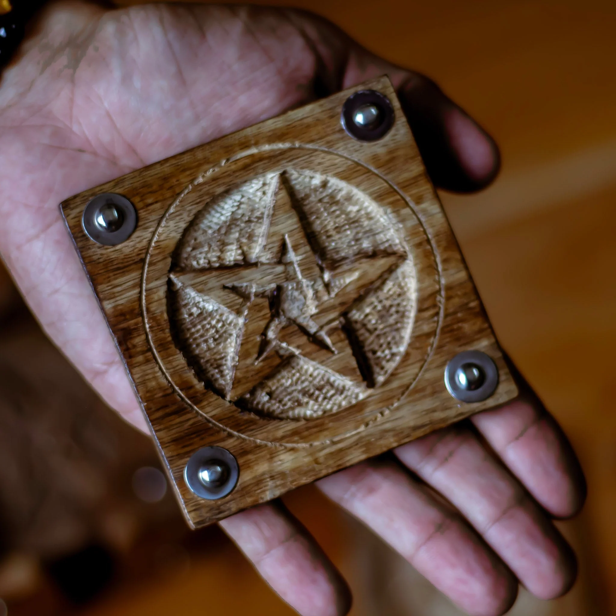 Vintage Pentacle Carved wooden coaster | Set of 6 - Image 3