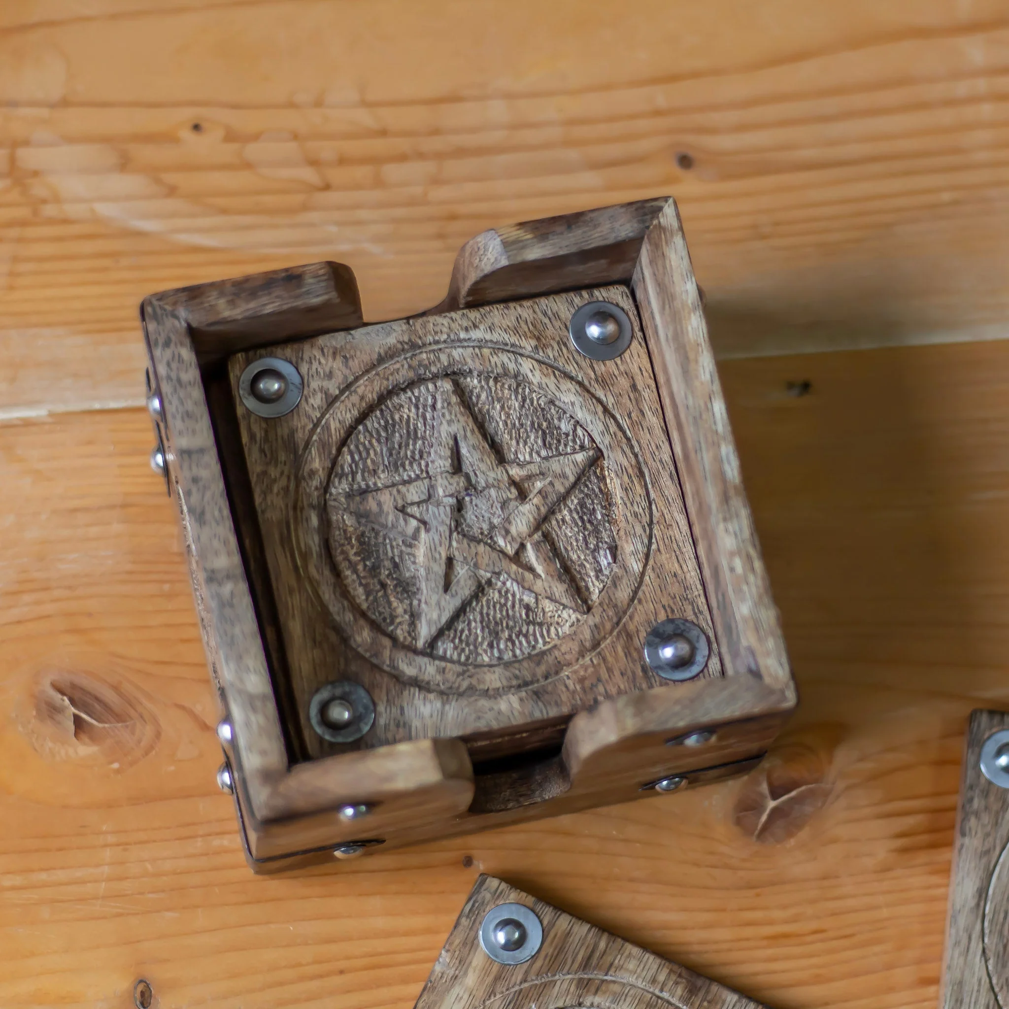 Vintage Pentacle Carved wooden coaster | Set of 6 - Image 4