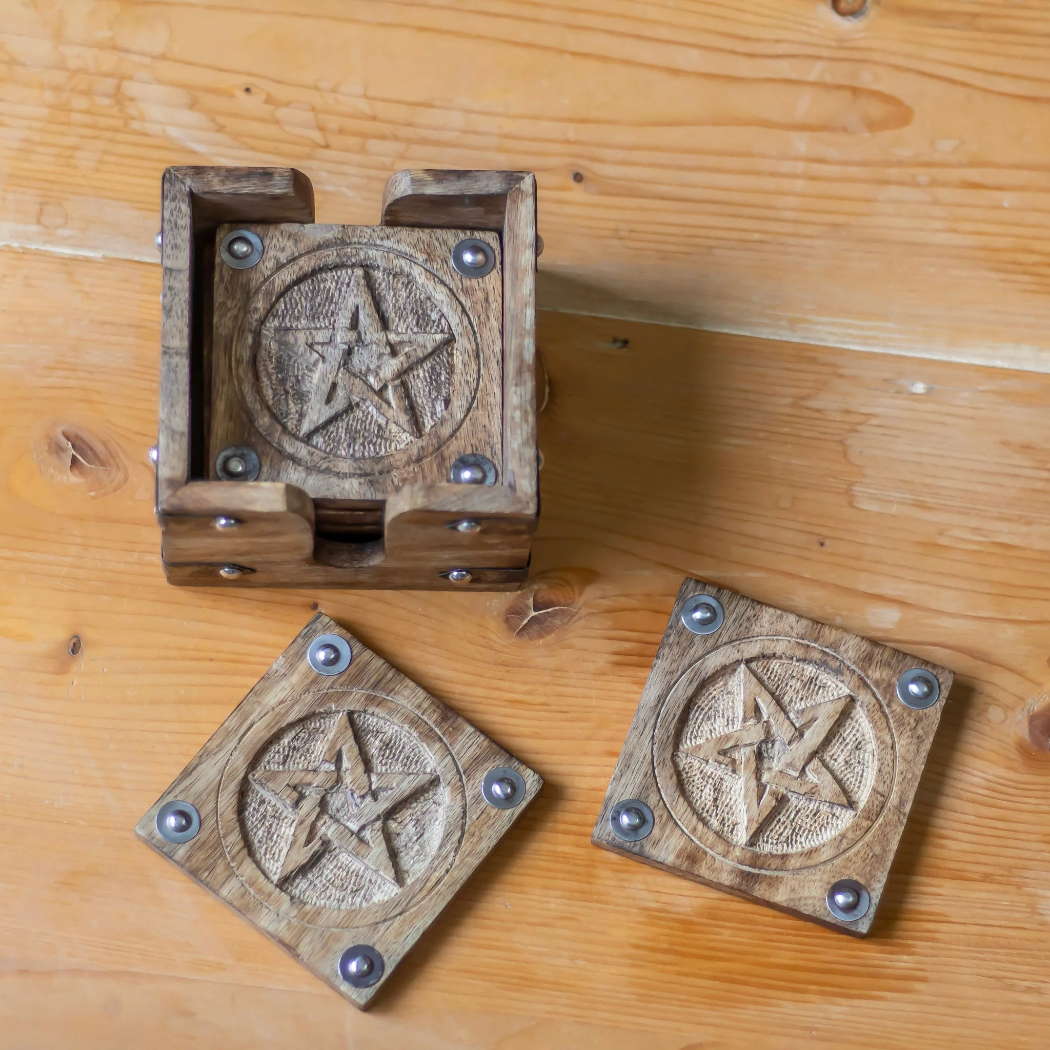 Vintage Pentacle Carved wooden coaster | Set of 6 - Image 5