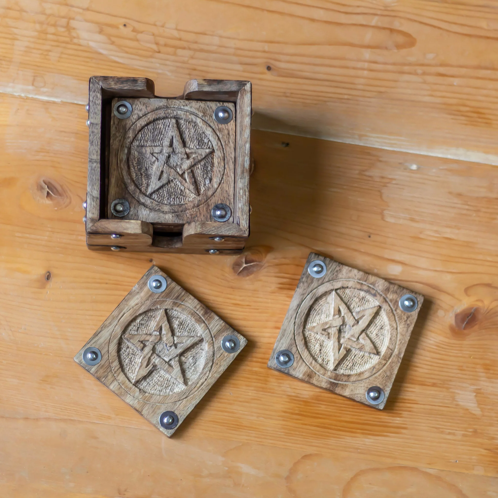 Vintage Pentacle Carved wooden coaster | Set of 6 - Image 6