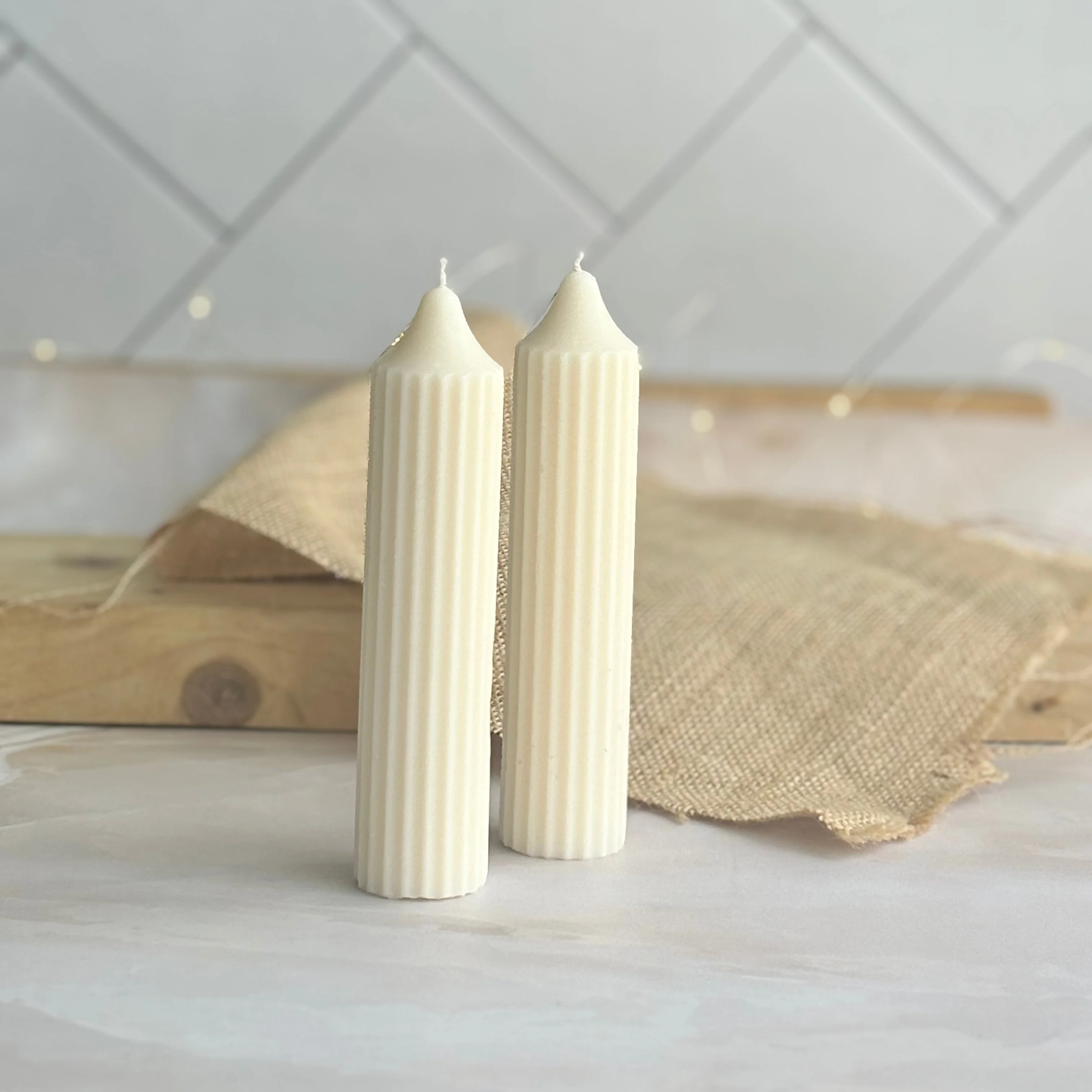 White Medium Textured Taper Scented Soy Candle | Pack of 2 - Image 2