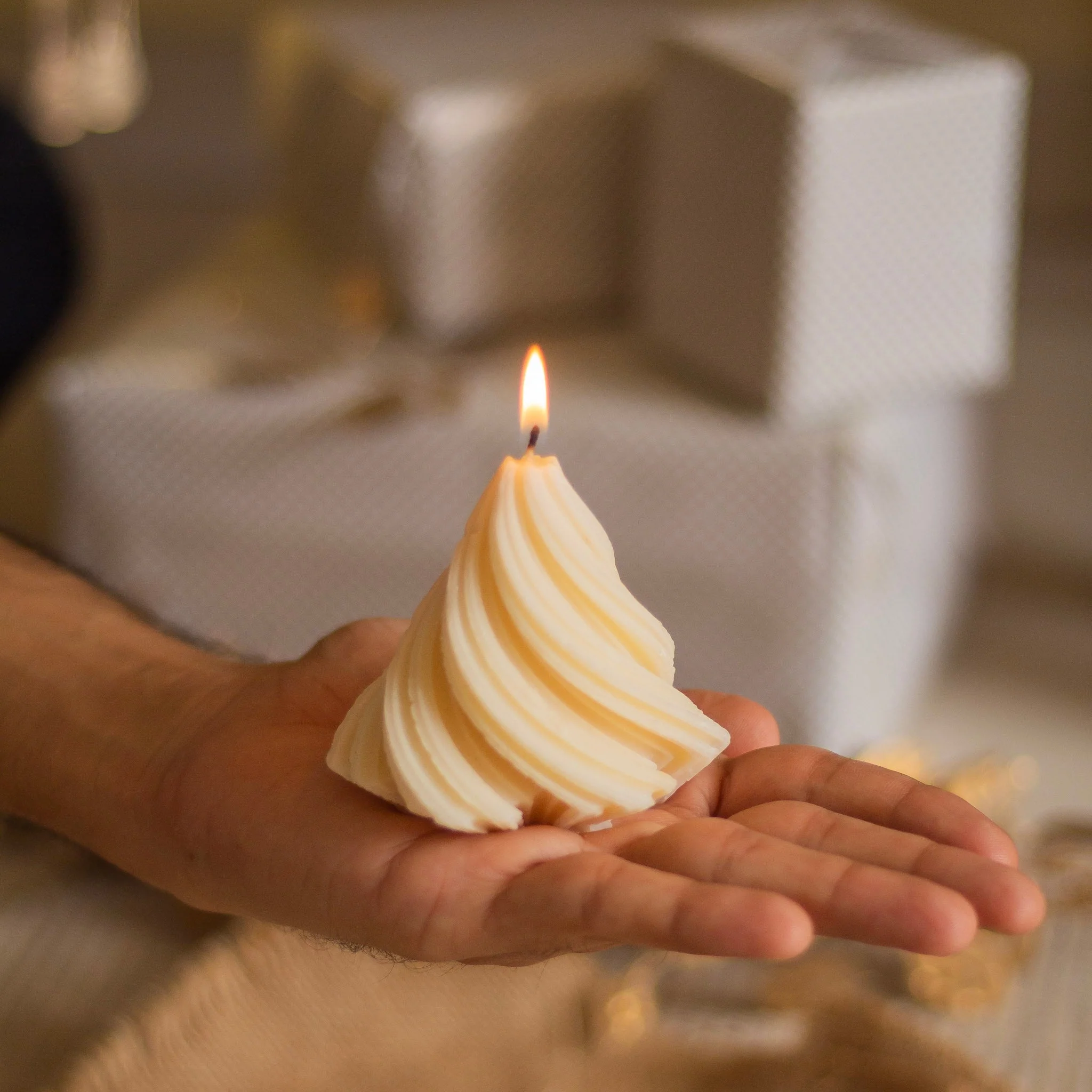 White Swirl Tree Decorative Candle set of 2 - Image 2